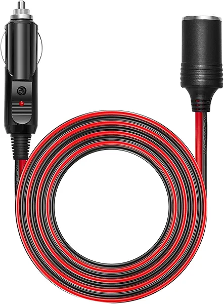 Chanzon 12V/24V Car Cigarette Lighter Extension Cord - 6Ft UL 16AWG Cable with 15A Fuse - Heavy Duty Auto DC Power Plug Connector for Tire Inflators, Cleaners & Adapter - Male to Female Socket