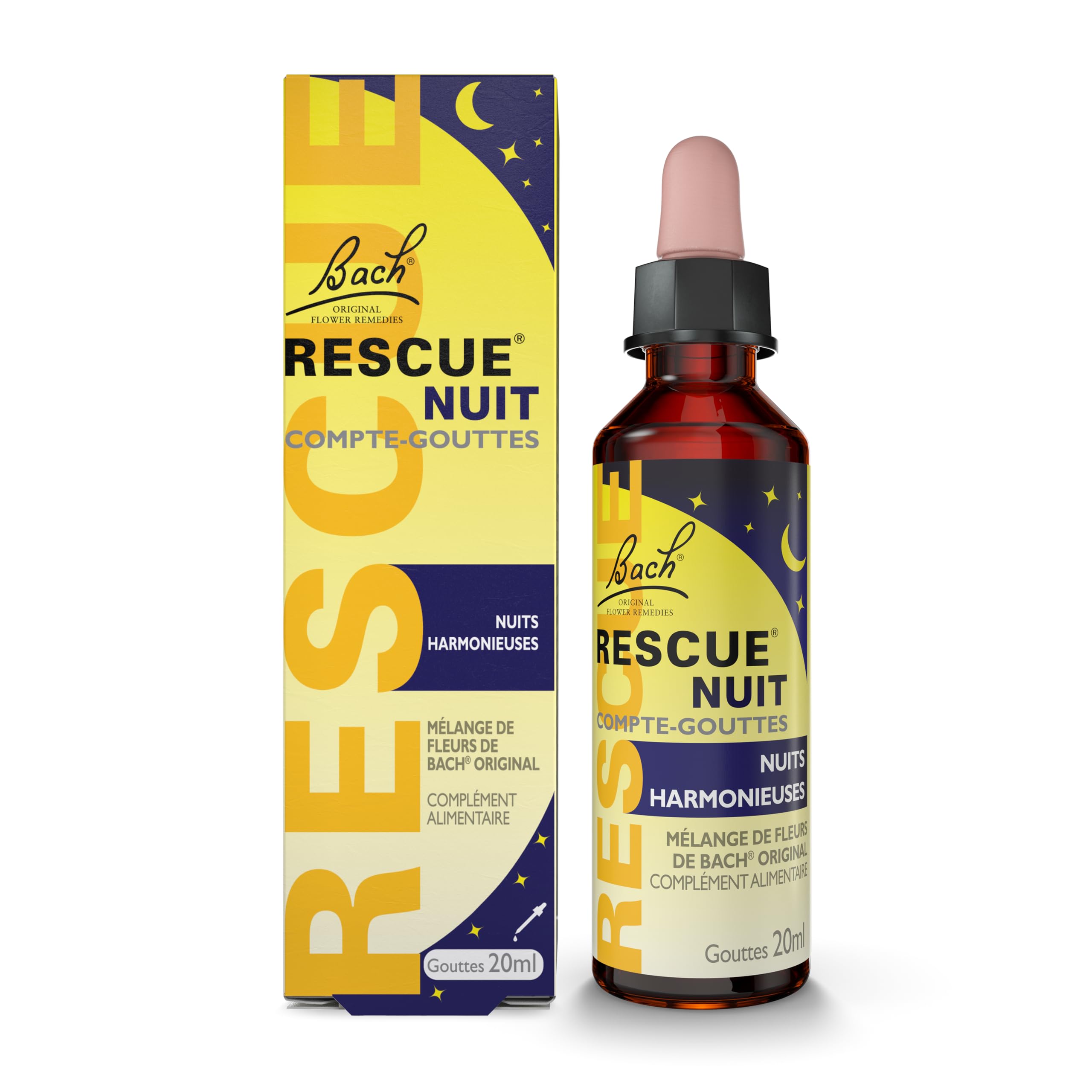 RESCUE Night Dropper 20 ml, 6 Original Bach Flowers Blend, for Serene Nights, to Lie Down with a Light Mind, Haunting Thoughts, cogitations, Resumption of Work, Exams, Natural