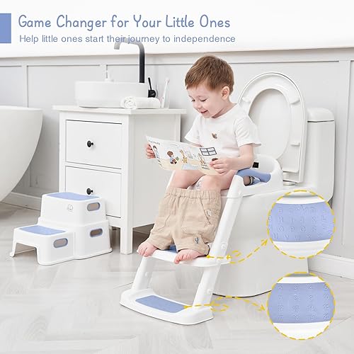 Miniatura 8 de Forbena Asiento de inodoro de entrenamiento para ir al baño con escalera, asiento de baño para niños y niñas, asiento de entrenamiento de inodoro
