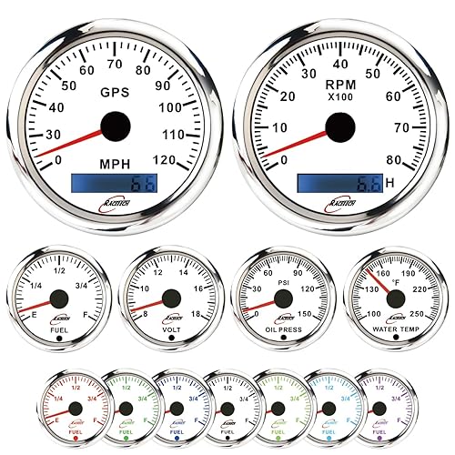 Juego de 6 indicadores de esfera blanca LED de 7 colores, velocímetro GPS y tacómetro de 3-38 pulgadas, 2.047 in, 2-116 pulgadas, nivel de
