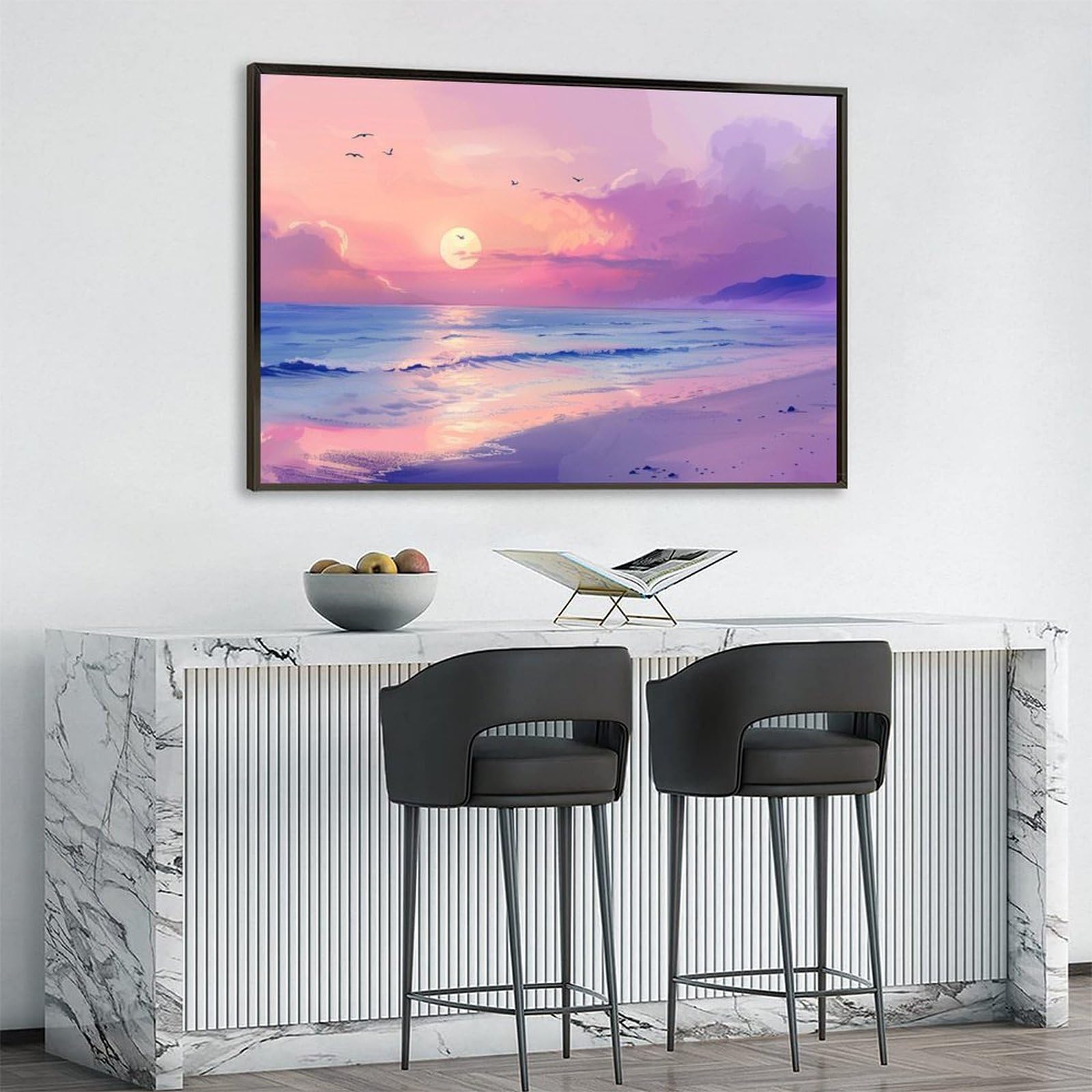 パステル画　海の絵　人物画　美人画　絵画　風景画　アート　インテリア Amazon.co.jp: SHYAMIC 海絵 アート海 自然風景, ビーチの