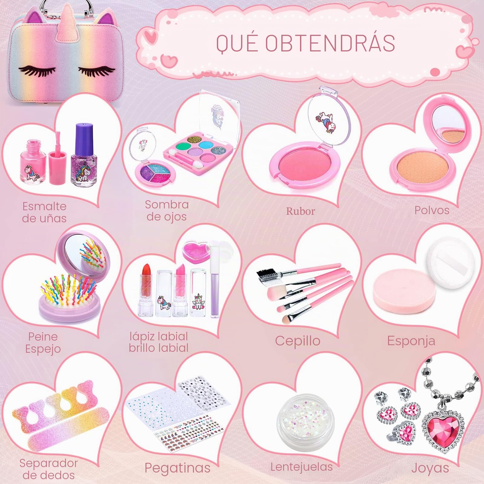 Kit de Maquillaje Niñas 31 Piezas, Juego de Maquillaje Seguro y No Tóxico, Kit de Maquillaje para Niñas Lavable, Juguetes Niña de Maquillaje, Juguete de Maquillajepara Princesas 3 4 5+ Años