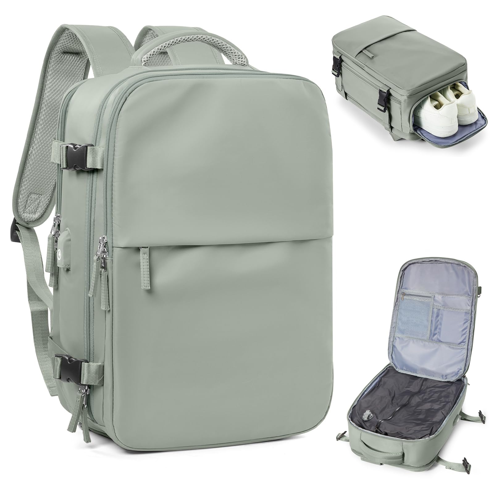 suradar Vakuum Rucksack Handgepäck Vacpack, Vacuum Backpack Travel Airbag Rucksack mit Vakuumsystem für Easyjet Handgepäck 45x36x20 für Flugzeug Reiserucksack Vakuum Herren und Damen Grasgrün