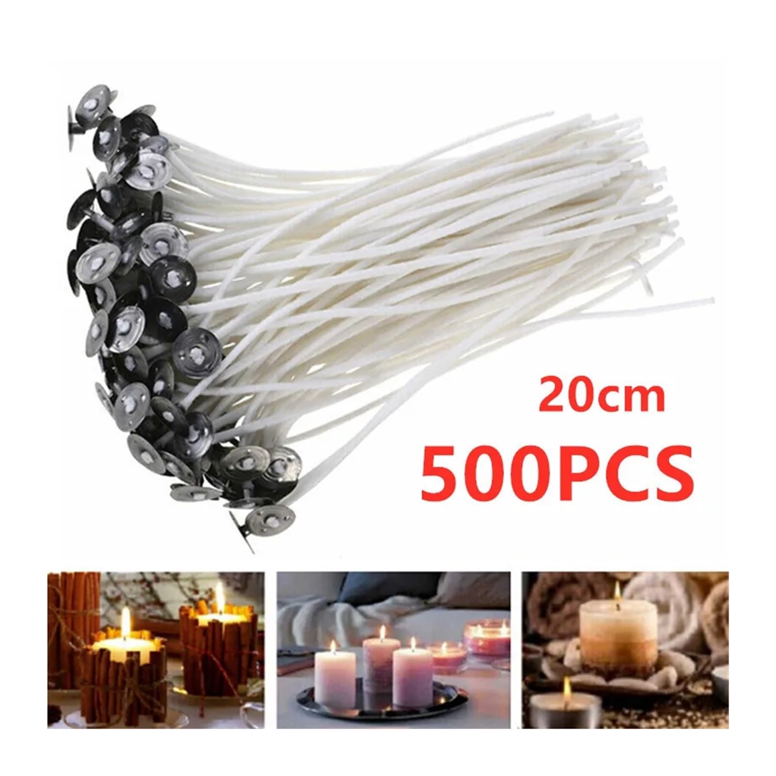 Kerzendocht DIY-Wachskern, 61 M Lang, Baumwolle, Gewebt, for Kerzen, Lampendochte, Zubehör, Herstellungsset(500pcs 20cm Wicks)