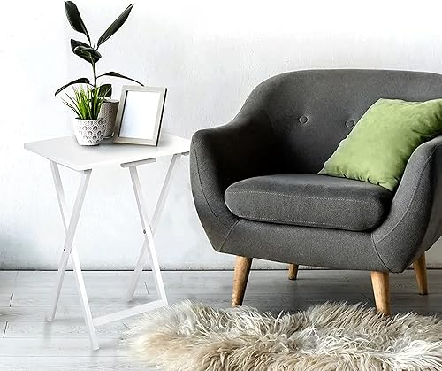 Miniatura 65 de PJ Wood Mesa rectangular plegable portátil para servir aperitivos, construcción de madera maciza con acabado natural (juego de 4 piezas)