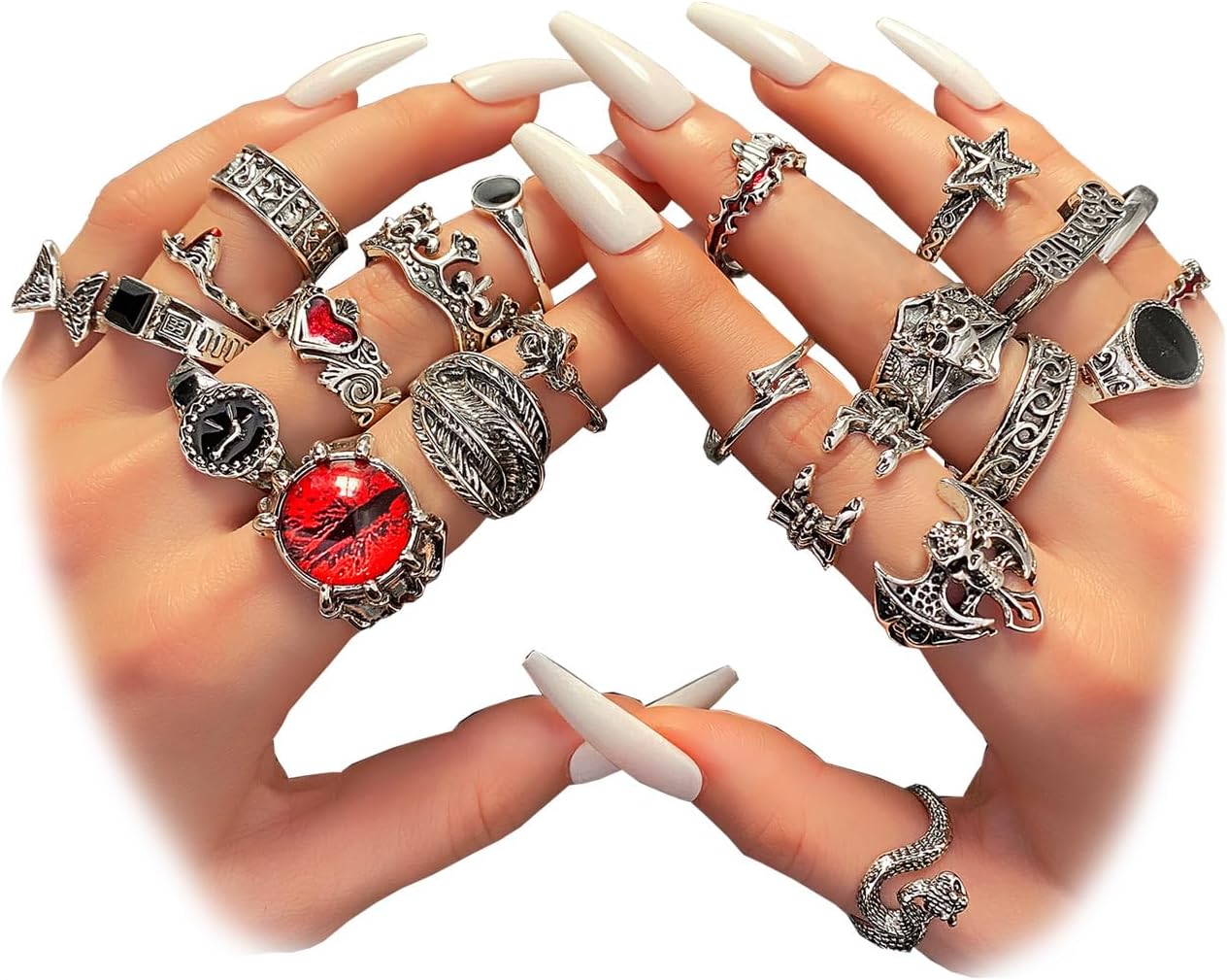 Vintage Silver Knuckle Rings Set for Women, Stackable Joint Finger Statement Rings Bohemian Retro Hollow Carved Midi Rings, Boho Halloween Skeleton Skull Snake Heart Chunky Stacking Rings Pack