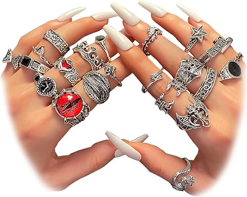 IFKM Vintage Silver Knuckle Rings Set for Women, Stackable Joint Finger Statement Rings Bohemian Retro Hollow Carved Midi Rings, Boho Halloween