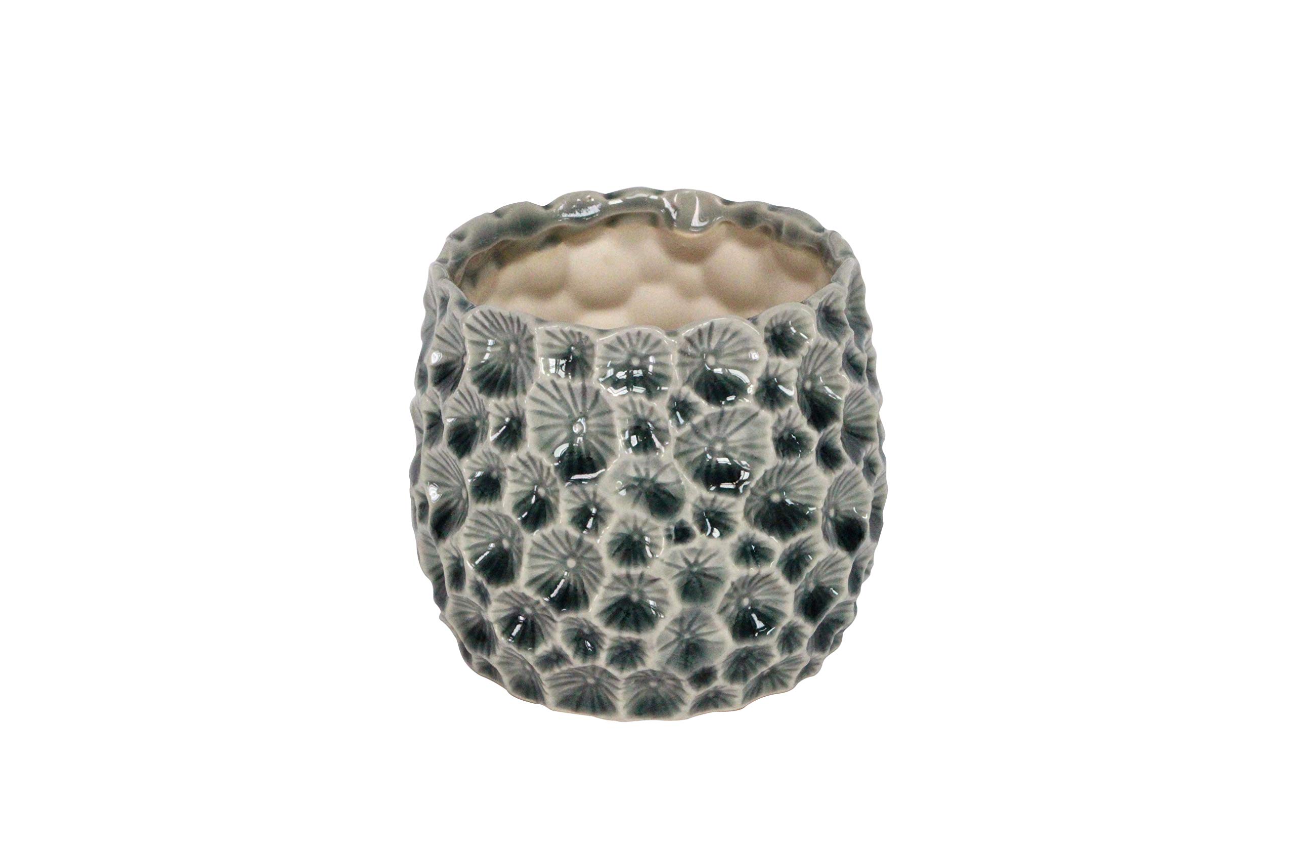 Gisela Graham Green,Grey Ceramic Crater Pot Cover, Small, Grey, 33879