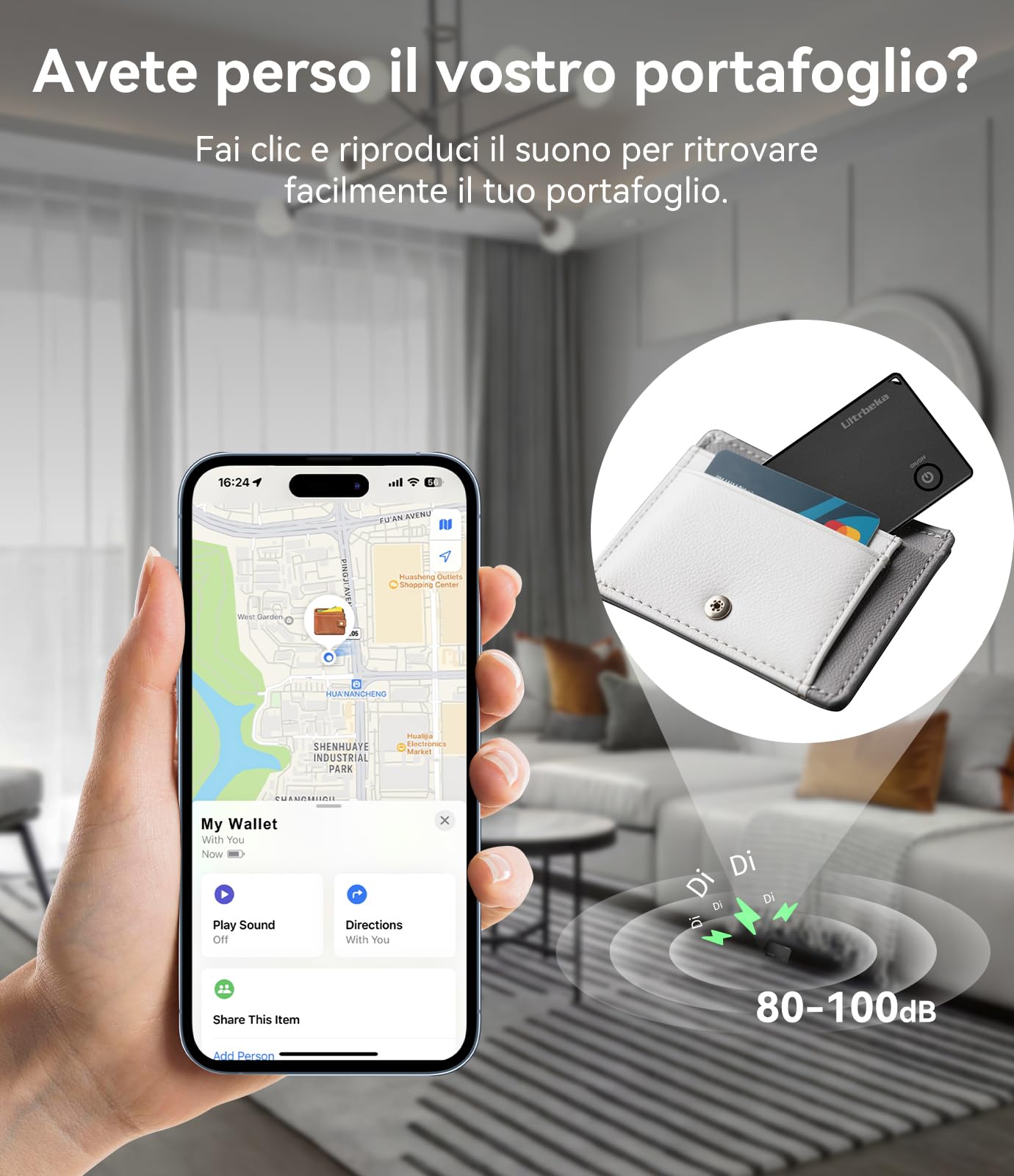 Ultra-sottile Wallet Tracker MFi certificato compatibile con Apple Find My | Per portafogli, chiavi e borse | Singolo, 1 pack