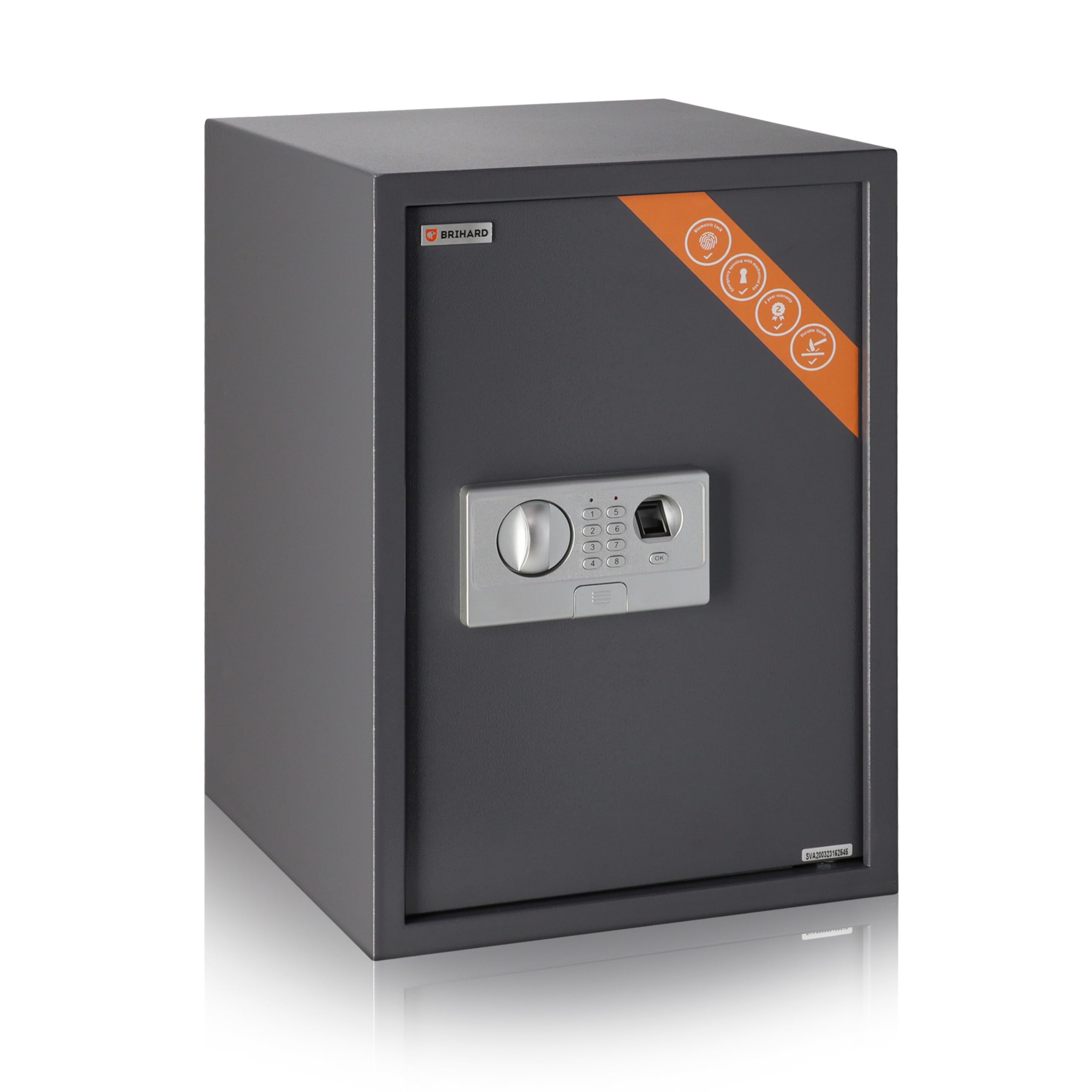 Sejf biometryczny Brihard - 2w1 Cyfrowy Sejf na Klawiaturę i Odcisk Palca - Biznesowy XL sejf LCD 50x35x36cm - Duży Sejff z blokadą przeciwłamaniową ze wskaźnikami LED do biura, domu, gotówki, laptopa