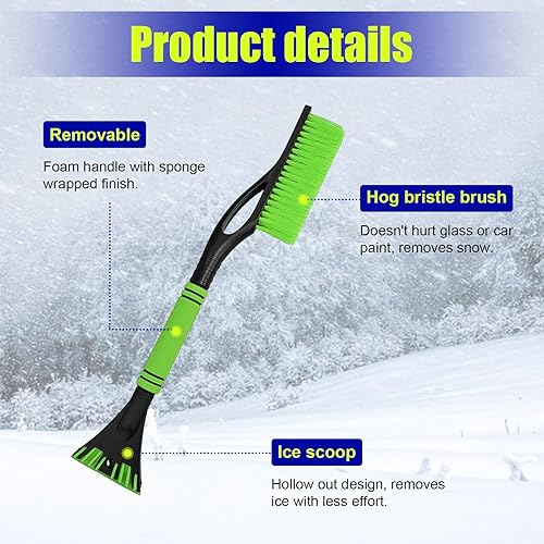Miniatura 3 de Dickno Rascador de nieve y cepillo de 24 pulgadas, rascador de hielo desmontable sin arañazos con agarre ergonómico de espuma, herramienta universal