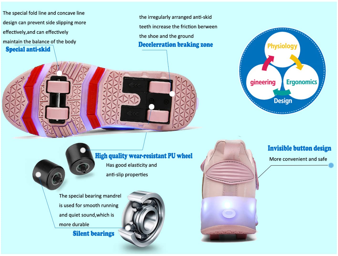 Chaussures à roulettes LED Lumières Clignotante Patins à roulettes pour Unisexe Enfants Retractable Basket a Roulette,Mode Skateboard Roller Garçons Fille Amie Creative Cadeau
