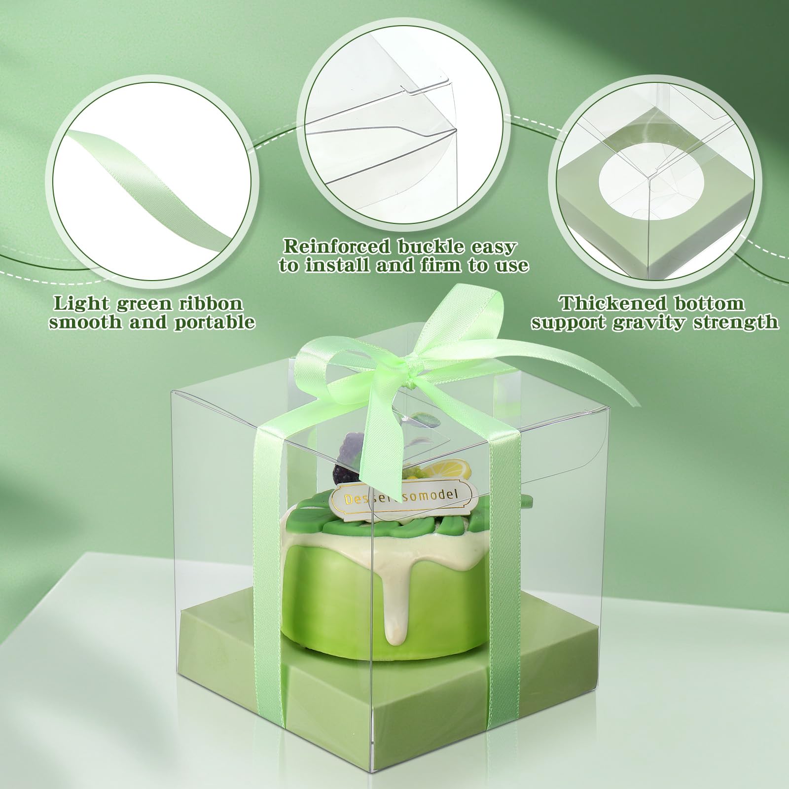 50 cajas transparentes para cupcakes, contenedores individuales de plástico de 3.5 pulgadas, cajas individuales para cupcakes con insertos y cinta, soportes individuales para cupcakes, almacenamiento