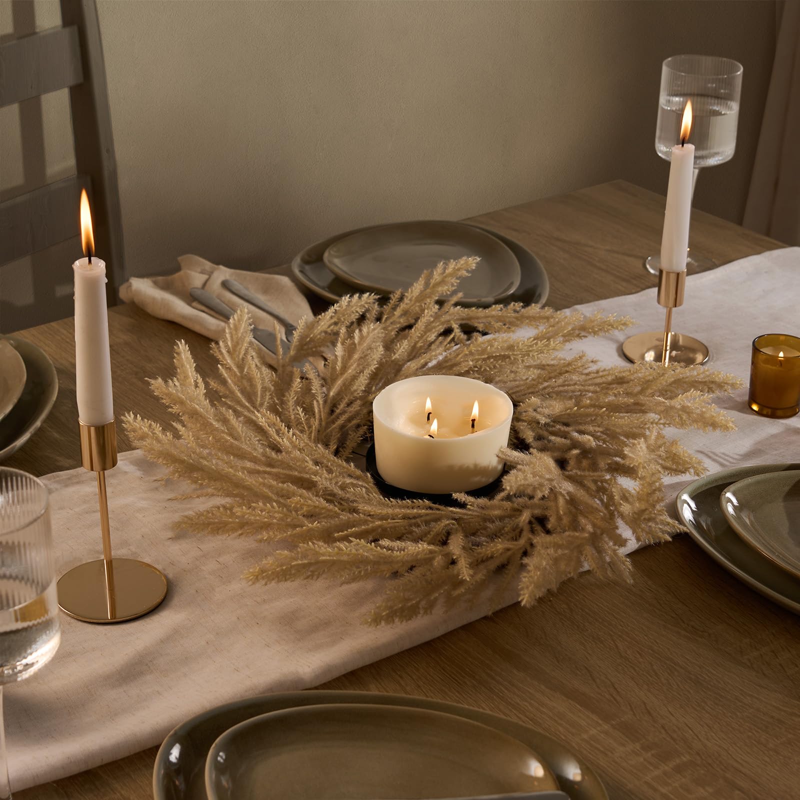OHS Pampas Grass Candle Holder Natural Decor