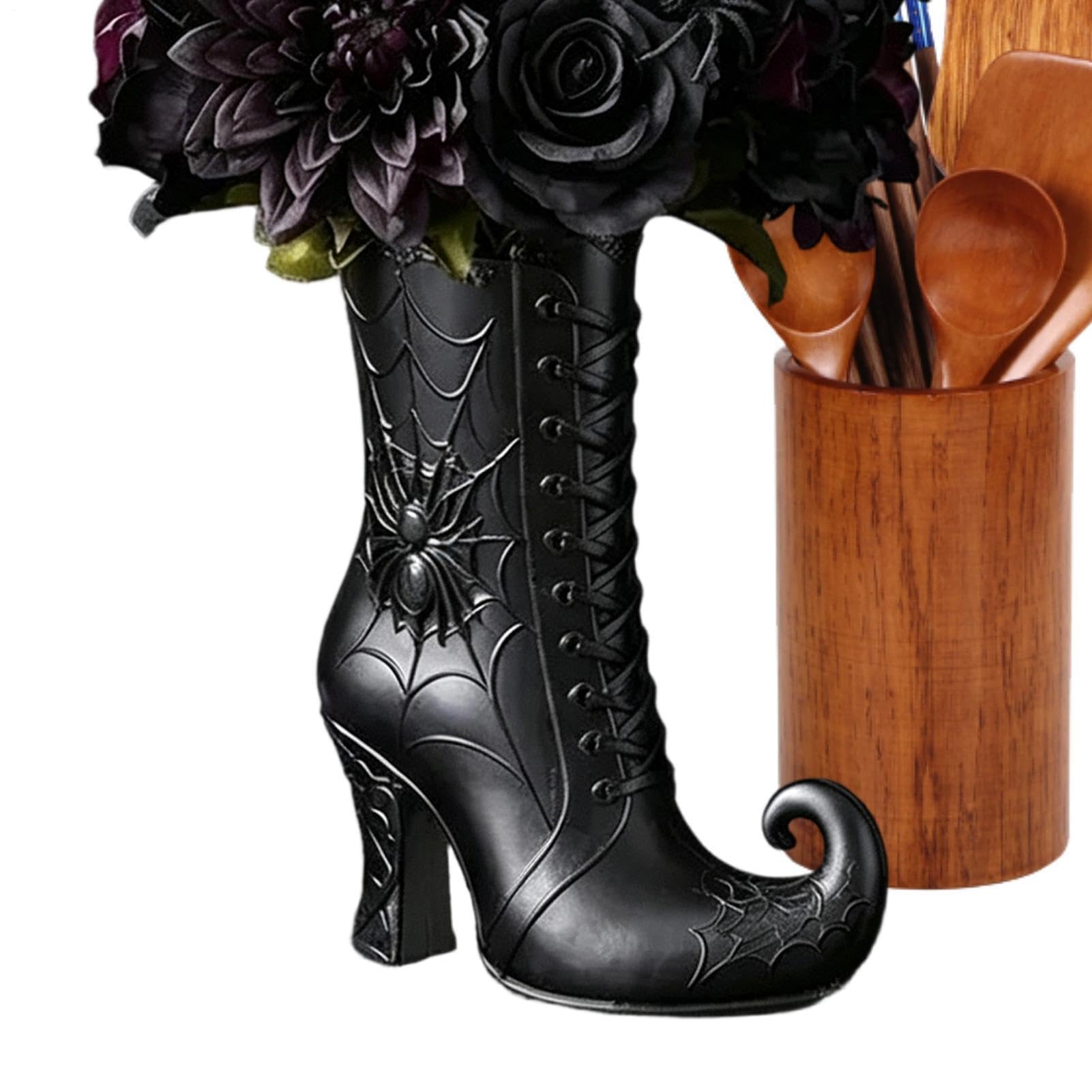 Maceta decorativa gótica bota resina con relieve para arreglos florales