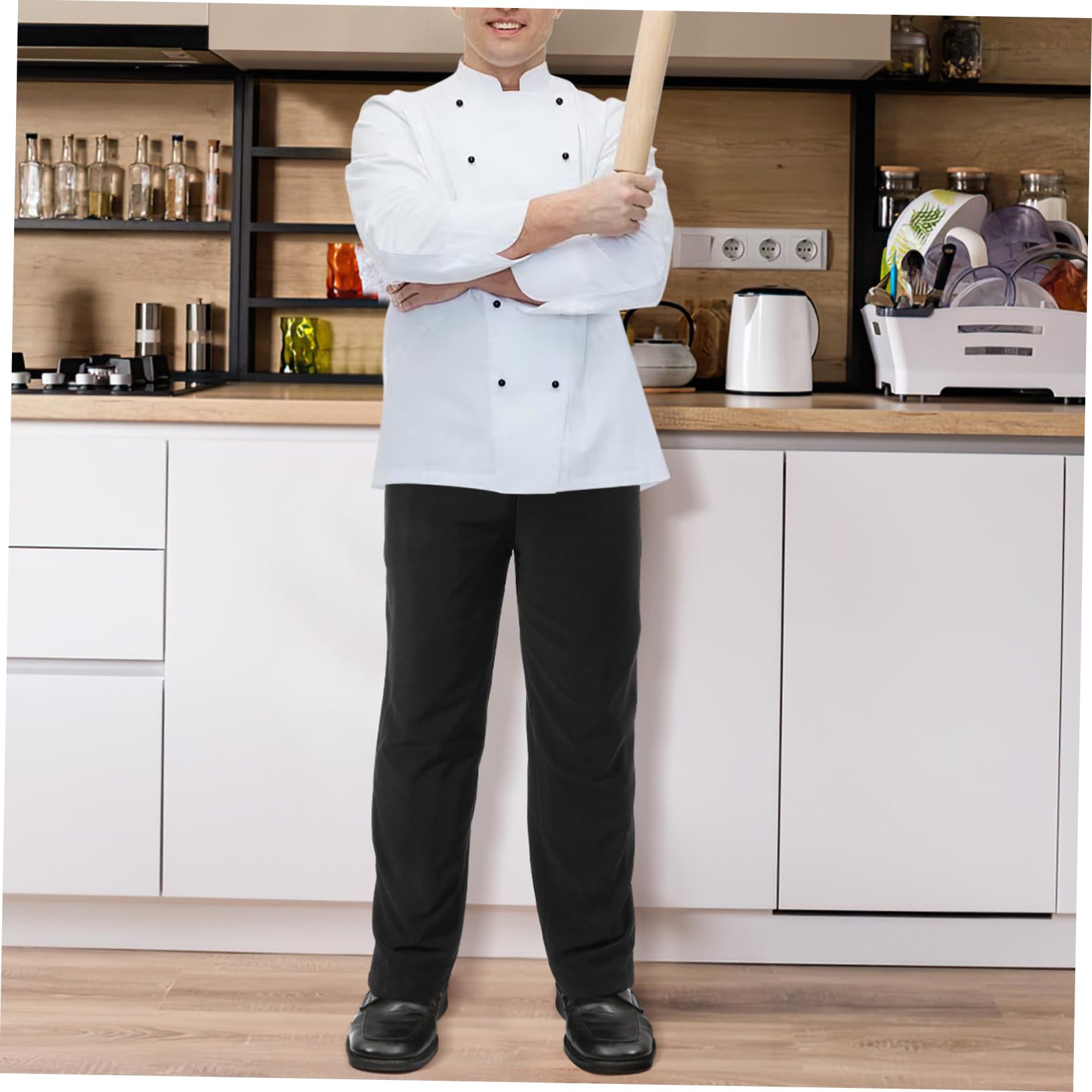 Vaguelly Pantalones De Chef Transpirables Pantalones De Trabajo Negros Chef Respiradero Pantalones Hombres Negro Ropa De Trabajo para Chef Pantalones De Cocinero De Los Hombres Pantalón