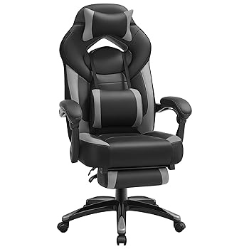 SONGMICS Gaming Racing Chair with Footrest, Grey/Black
