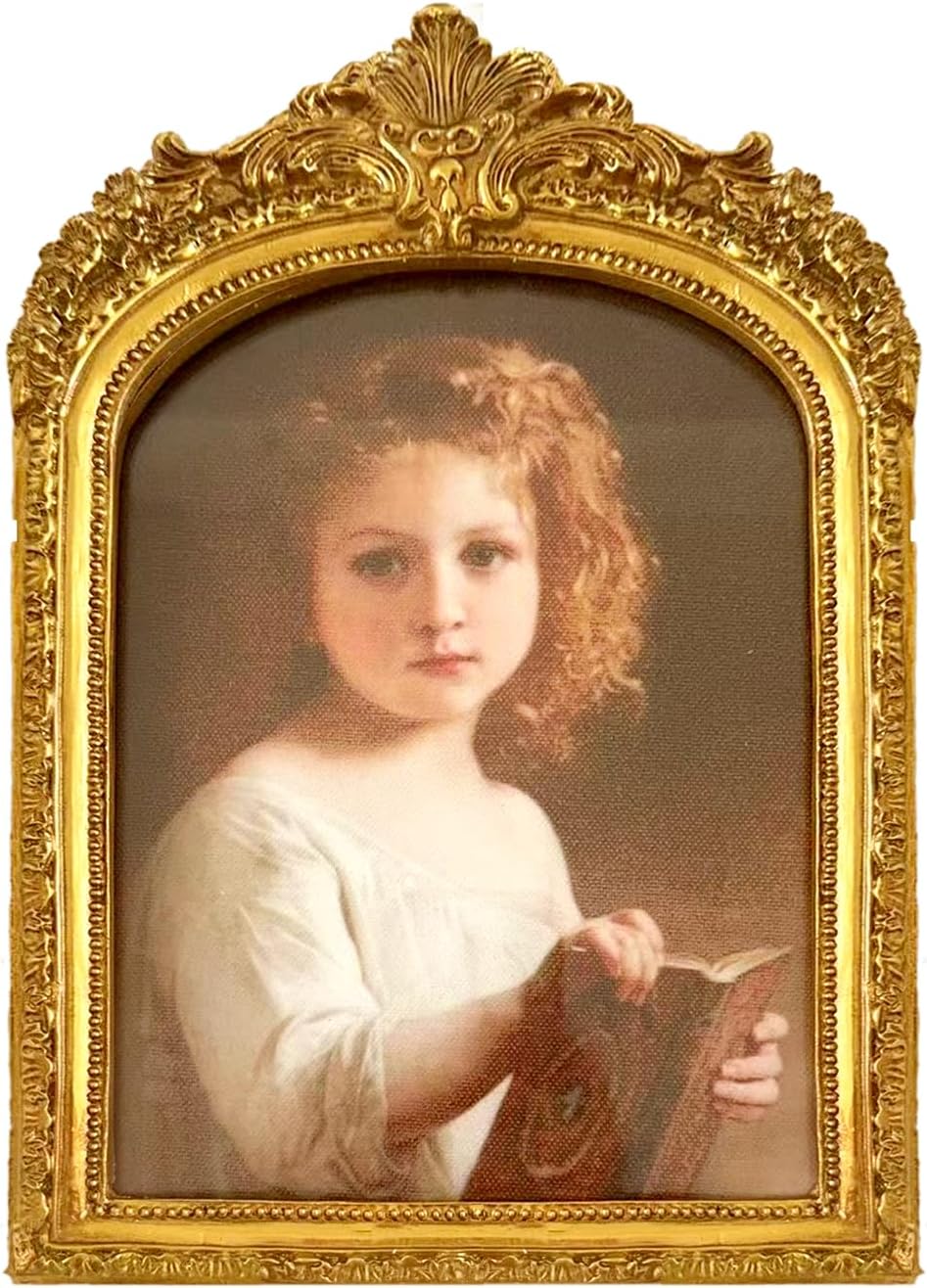 JINHUANG 6x8 Vintage Picture Frame, Elegant Antique Picture Frame with Glass Front for Tabletop and Wall Display, Decorative Vintage Home Decor, Vintage Gold Color