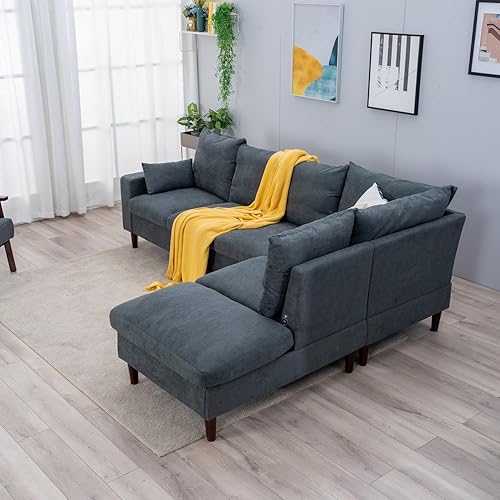 Miniatura 4 de Panana Sofá esquinero seccional en forma de L con lado izquierdo y derecho, diván con puerto de carga USB integrado, color marrón