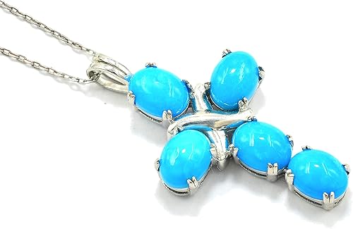 Collar con colgante de cruz sagrada de piedra preciosa de corte ovalado turquesa de 0.315 x 0.236 in, plata de ley 925, piedra natal de diciembre,