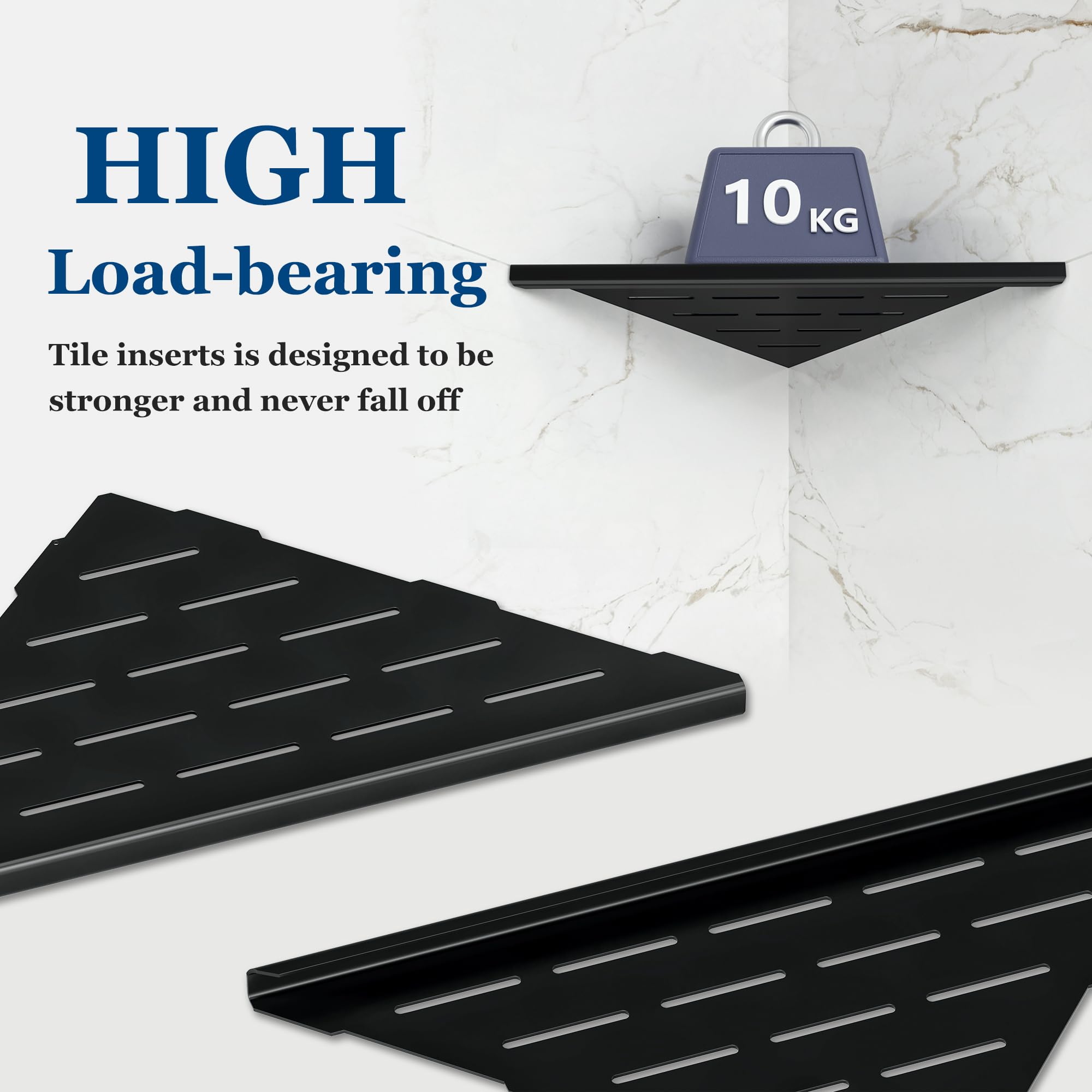Neodrain Eck-Duschablage 304 Edelstahl Schwarz – Duschregal ohne Bohren 2er Set, Badezimmer Eckregal für Fliesenfugen, 254 x 254mm