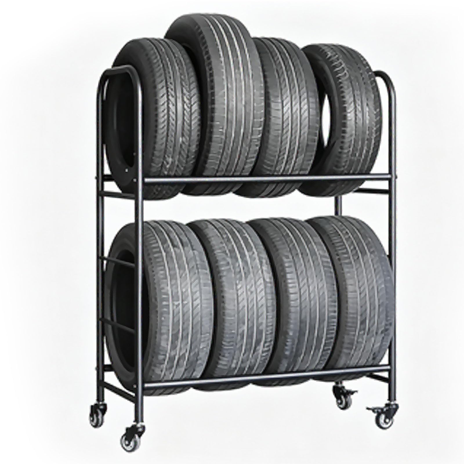 AKFNCJE Adjustable Tire Rack On Wheels, 2-Tier Rolling Storage Cart