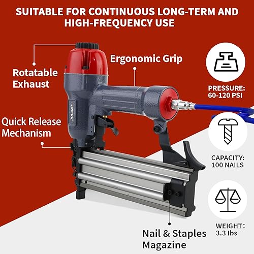 Vista 10 de Brad Nailer - Pistola eléctrica de clavos 2 en 1 de 18 G y pistola de grapas con 800 clavos y grapas, con 2 baterías de 2.0Ah y cargador