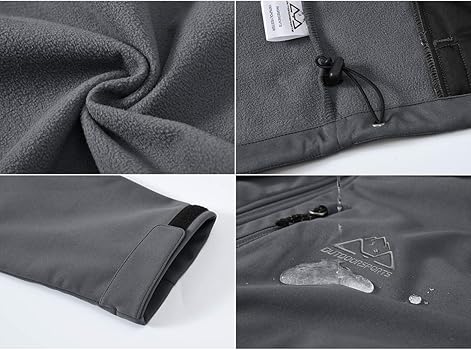 Donhobo Giacca Softshell Uomo Foderata In Pile - Impermeabile, Antivento, Con Cappuccio E Tasche - Per Trekking E Tempo Libero - 3