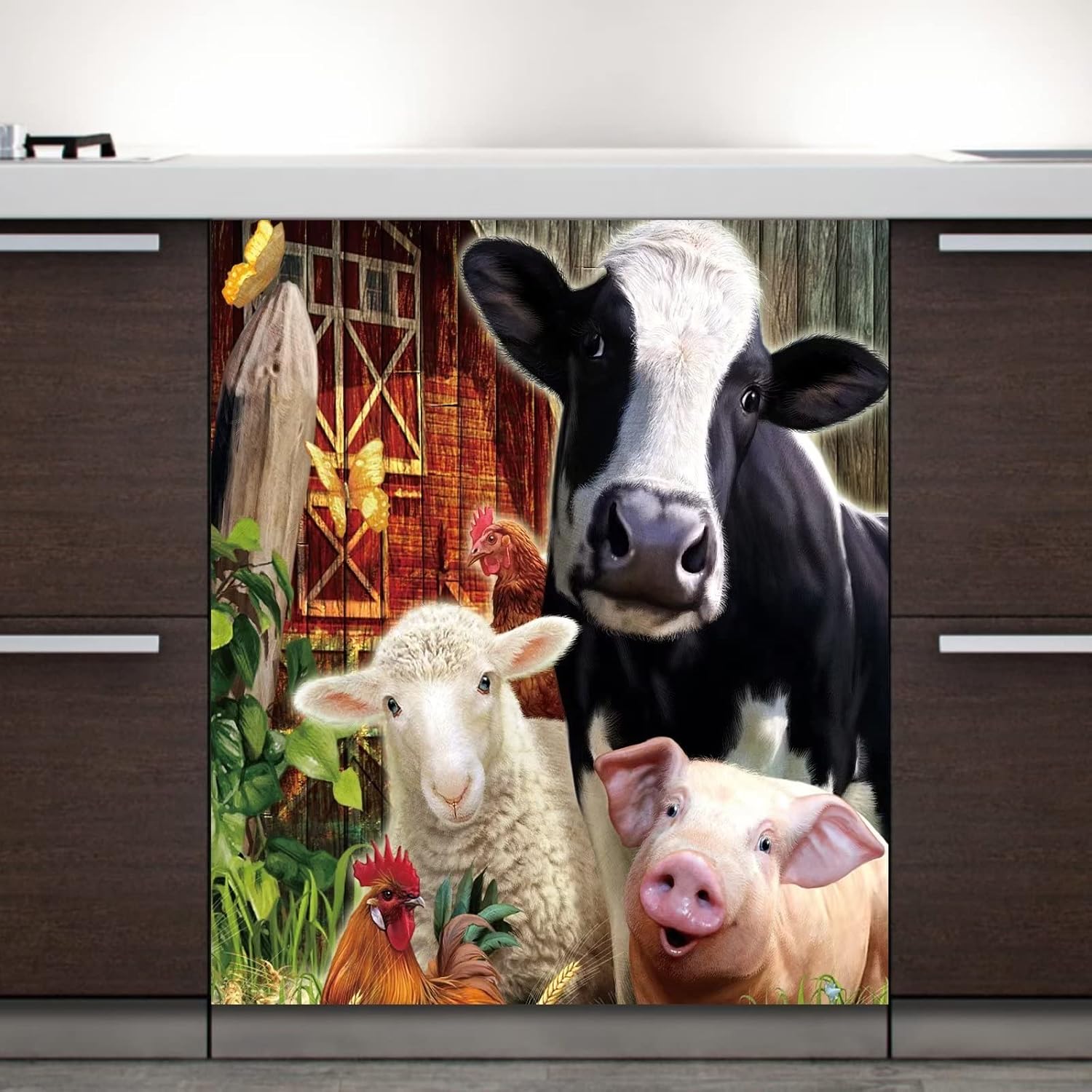 Kitchen Farmhouse Animal Decor,Dishwasher Cover Pig