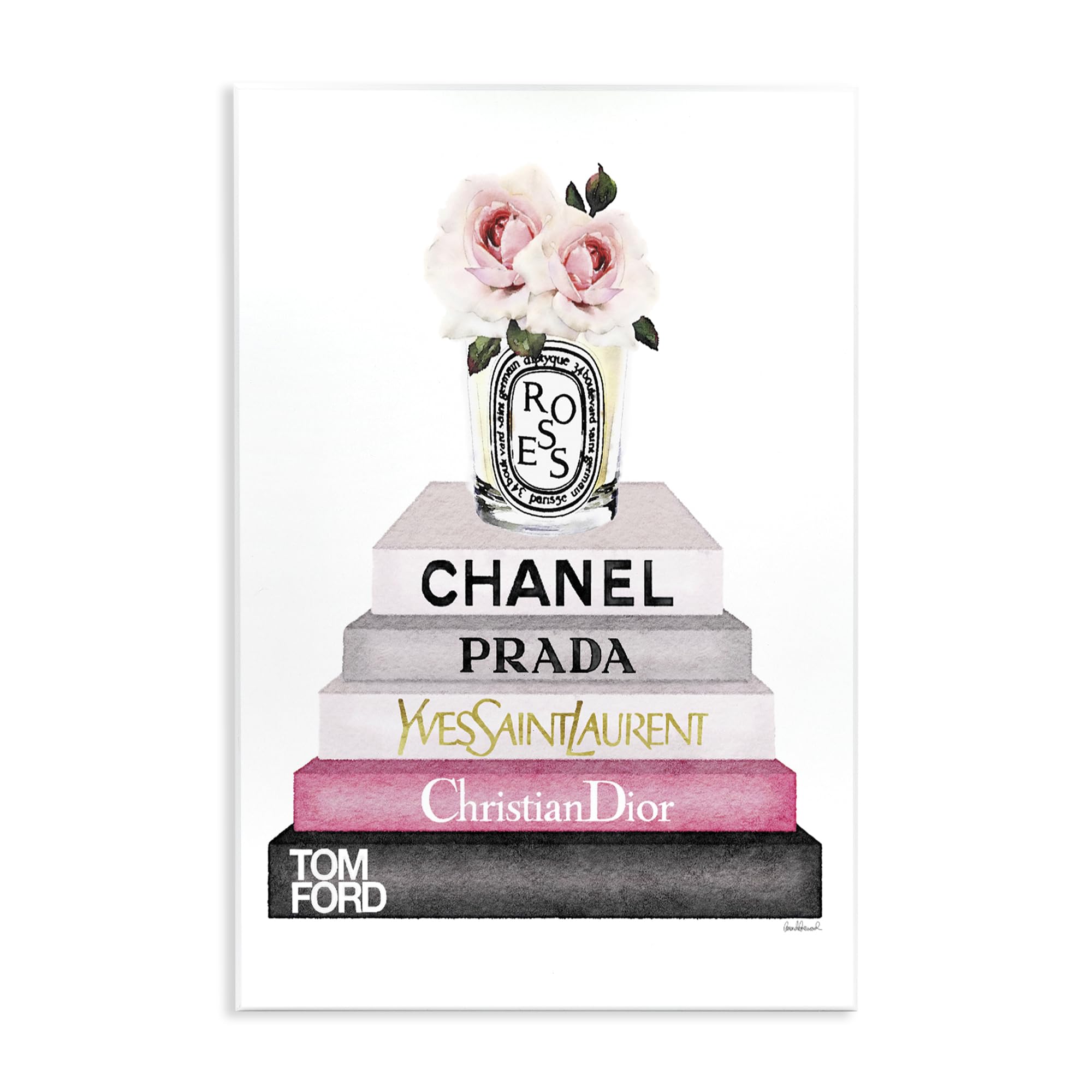 Book Stack Fashion Candle, 13 x 19 Inch Mounted Print on Wall Plaque