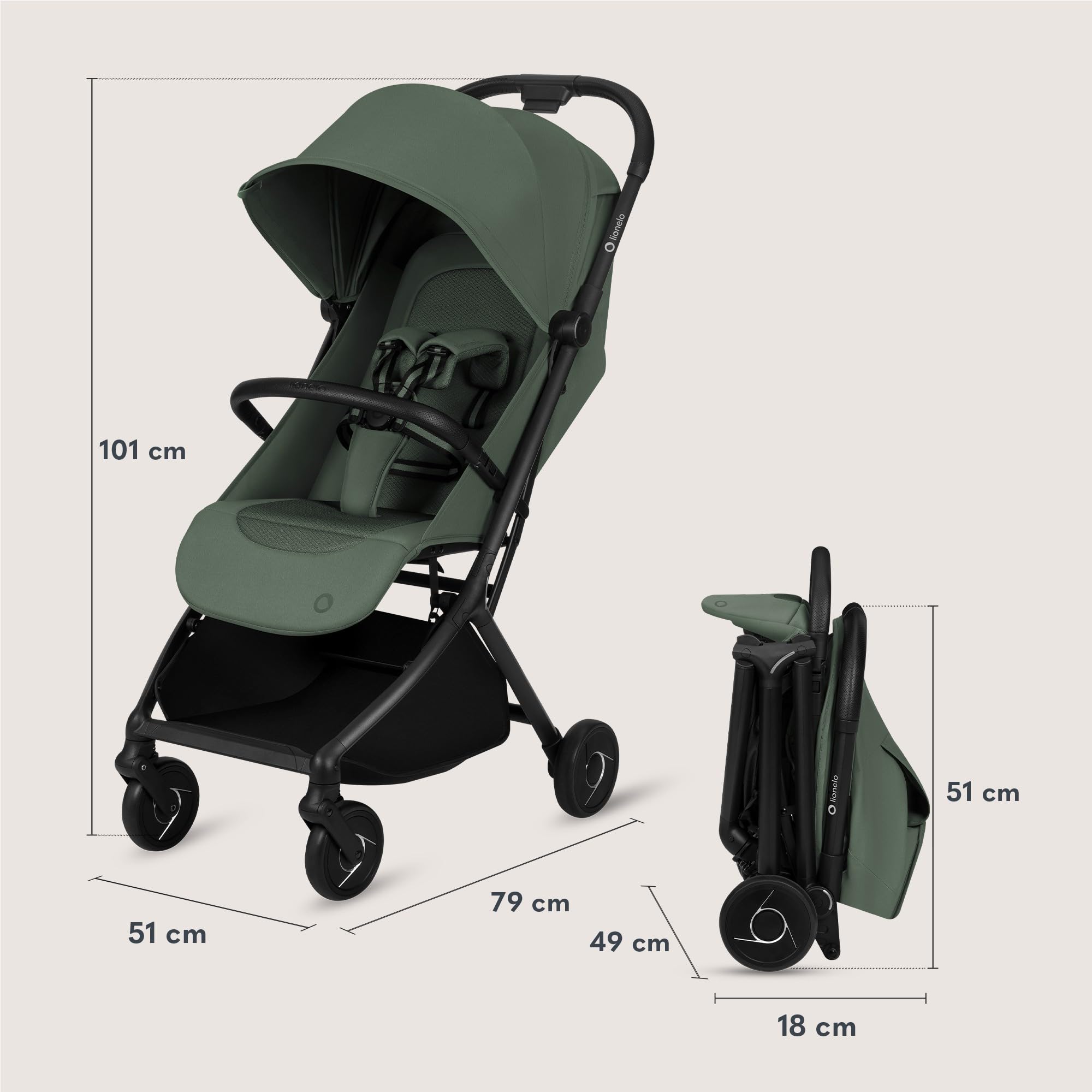 Lionelo Sia Reisebuggy ultraleicht & ultrakompakt faltbar, 5,9 kg, bis 22 kg, 6 Monaten bis 4 Jahre, Liegeposition, Federung, UPF50+ Verdeck, Moskitonetz, Einkaufskorb 3 kg, Becherhalter, Tragegurt
