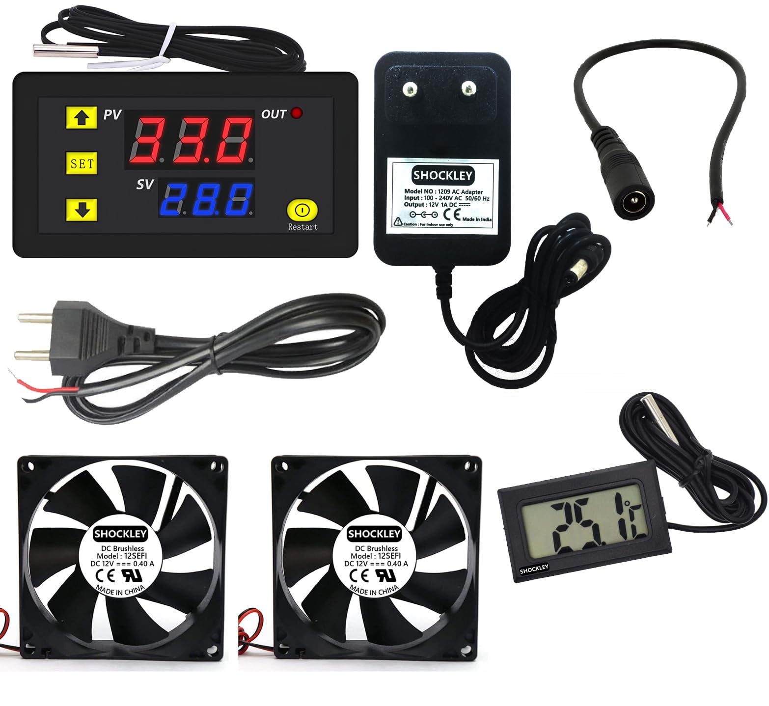 Shockley XH-W3230 -50 to 110c 220V AC Intelligent Digital Thermostat temperature controller + 2 FAN + Mains Power Cord + DC Female Jack + 12V 1 Amp Adapter + Thermometer TPM-10 (2 Fan Thermometer) (B0CR6SLH8L) Amazon Price History, Amazon Price Tracker