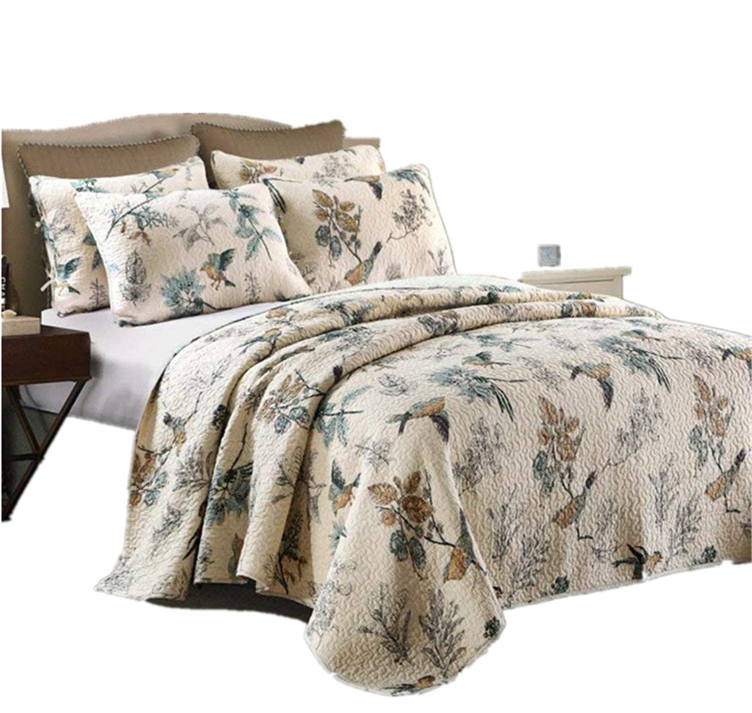 HNNSI3 Pieces Cotton Bed Sheets/Quilt Sets Queen Size, Printing Comforter Bedspread Sets, Comfortable Summer Bedding Sets (Flying Birds Printing)