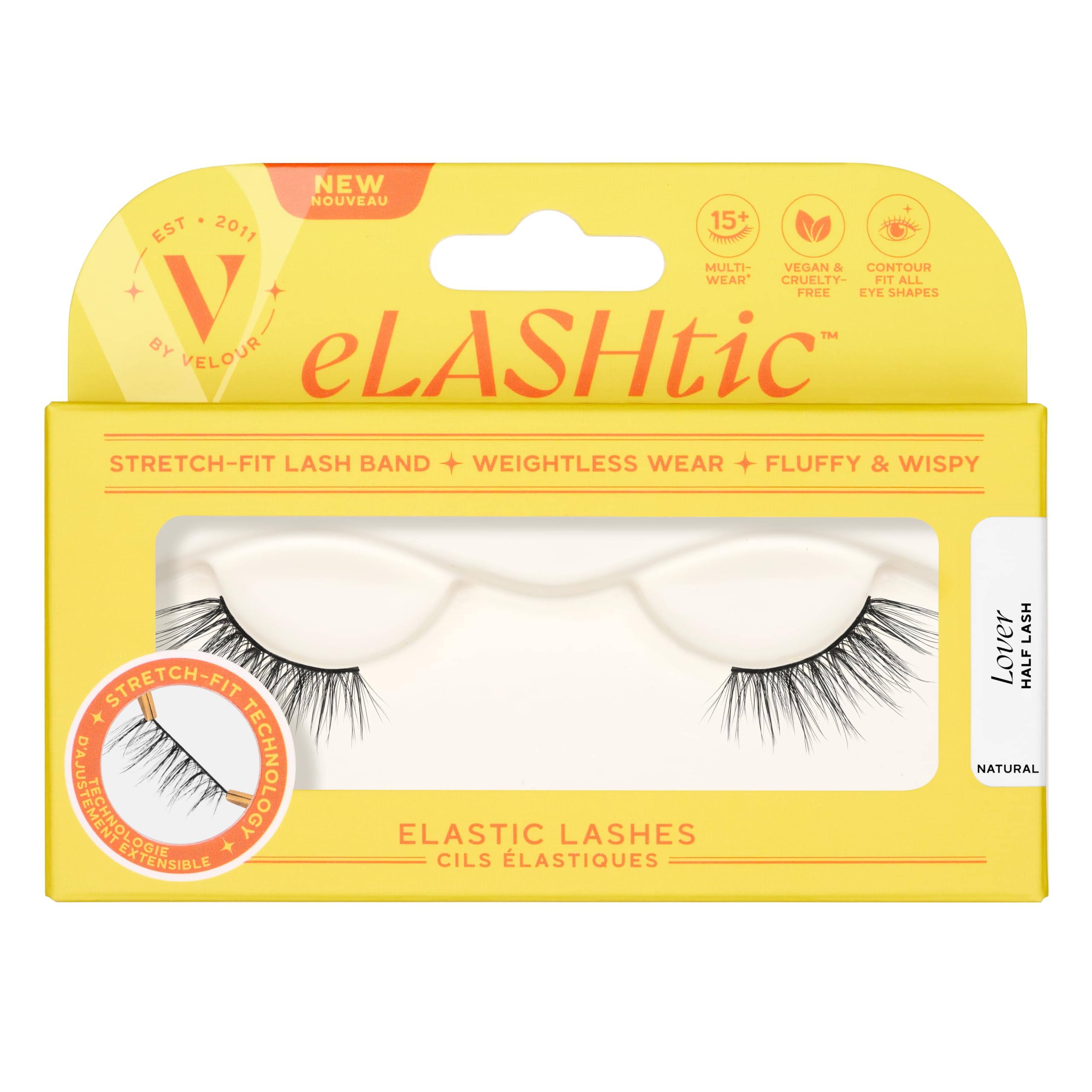 eLASHtic™ Lashes, Half Lashes, Strip Eyelashes, Natural Wispy Lashes, Fake Eyelashes, Elastic Lash Band, Flared & Natural Volume (Lover) Half Lash