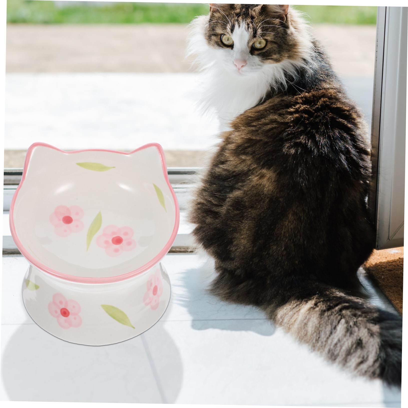 Kisangel Erhöhte Katzennäpfe Ergonomische Futternäpfe 2 Stück aus Keramik mit Rutschfester Basis und Katzenohrförmigem Design und Nackenschutz für Nassfutter