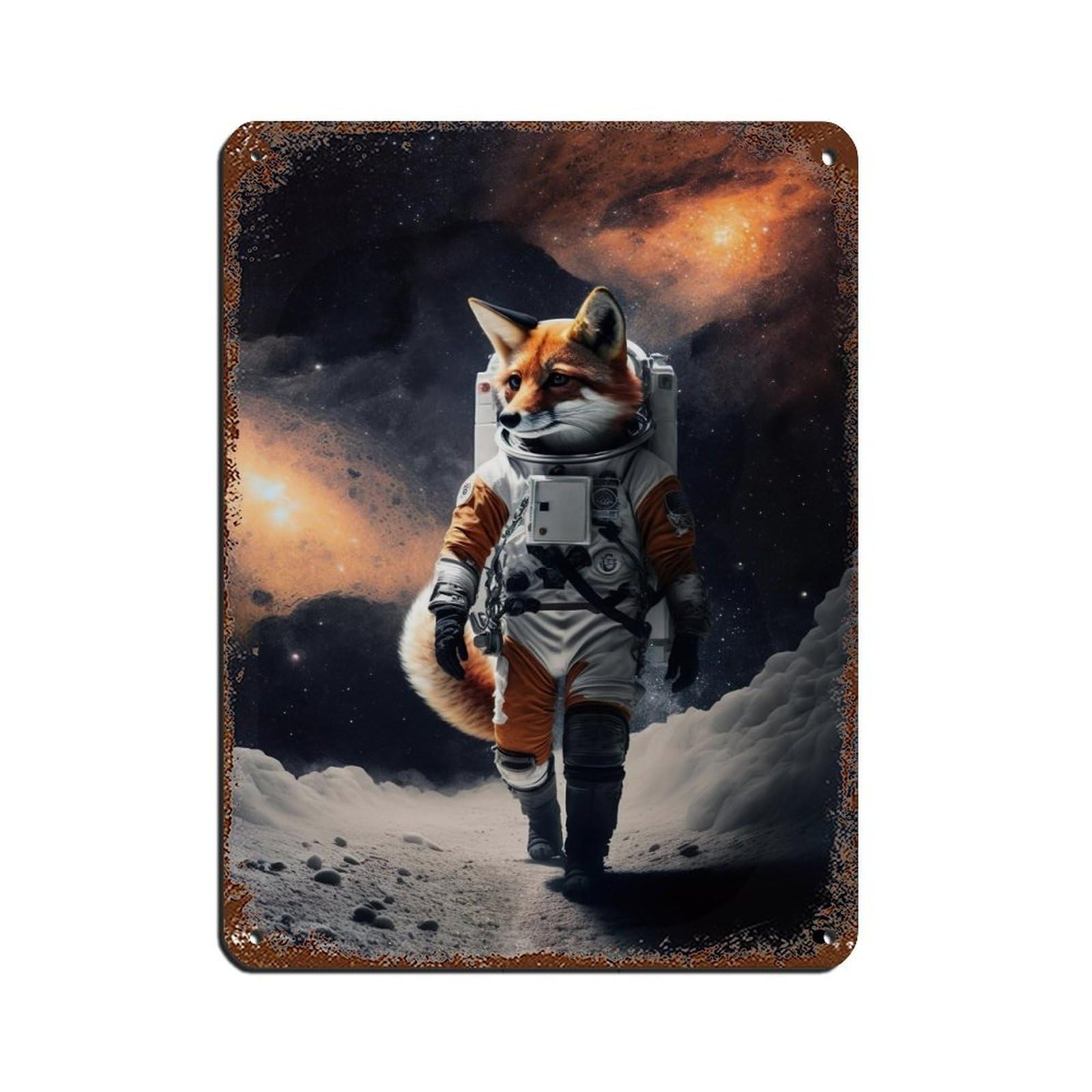 Astronaut Fox, Futuristic Animal Tin Sign Vintage Metal Pub Club Cafe Bar Home Wall Art Decoration Poster Retro 12x16inch(30x40cm)