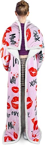 Miniatura 3 de Catalonia Kiss Lips - Manta de sherpa con mangas y brazos, cómoda manta de manga para TV, manta grande para mujeres y hombres, regalo para ella