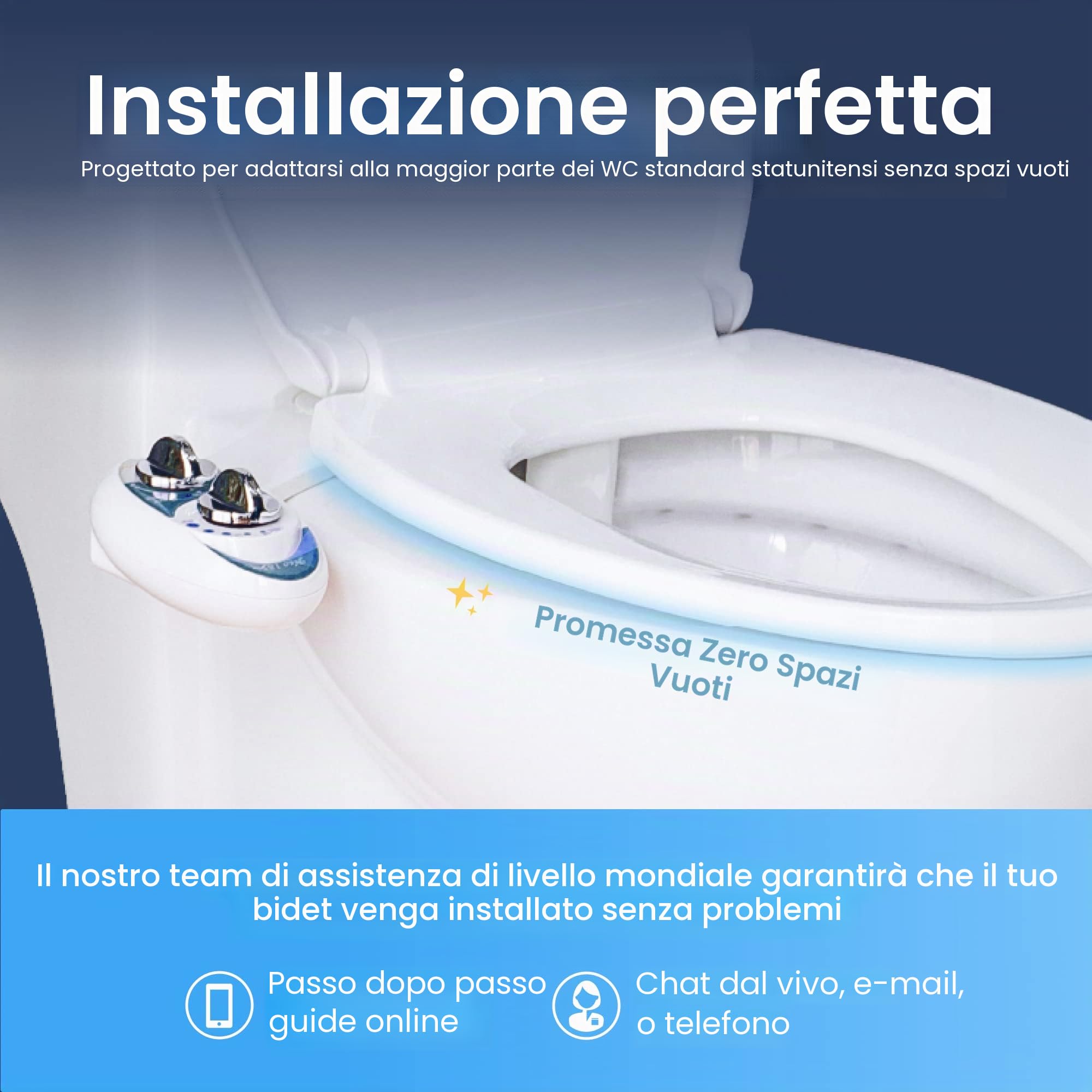 LUXE Bidet, NEO 185, attacco bidet non elettrico per sedile WC, autopulente, doppio ugello, pressione dell'acqua regolabile, modalità di lavaggio posteriore e femminile, blu