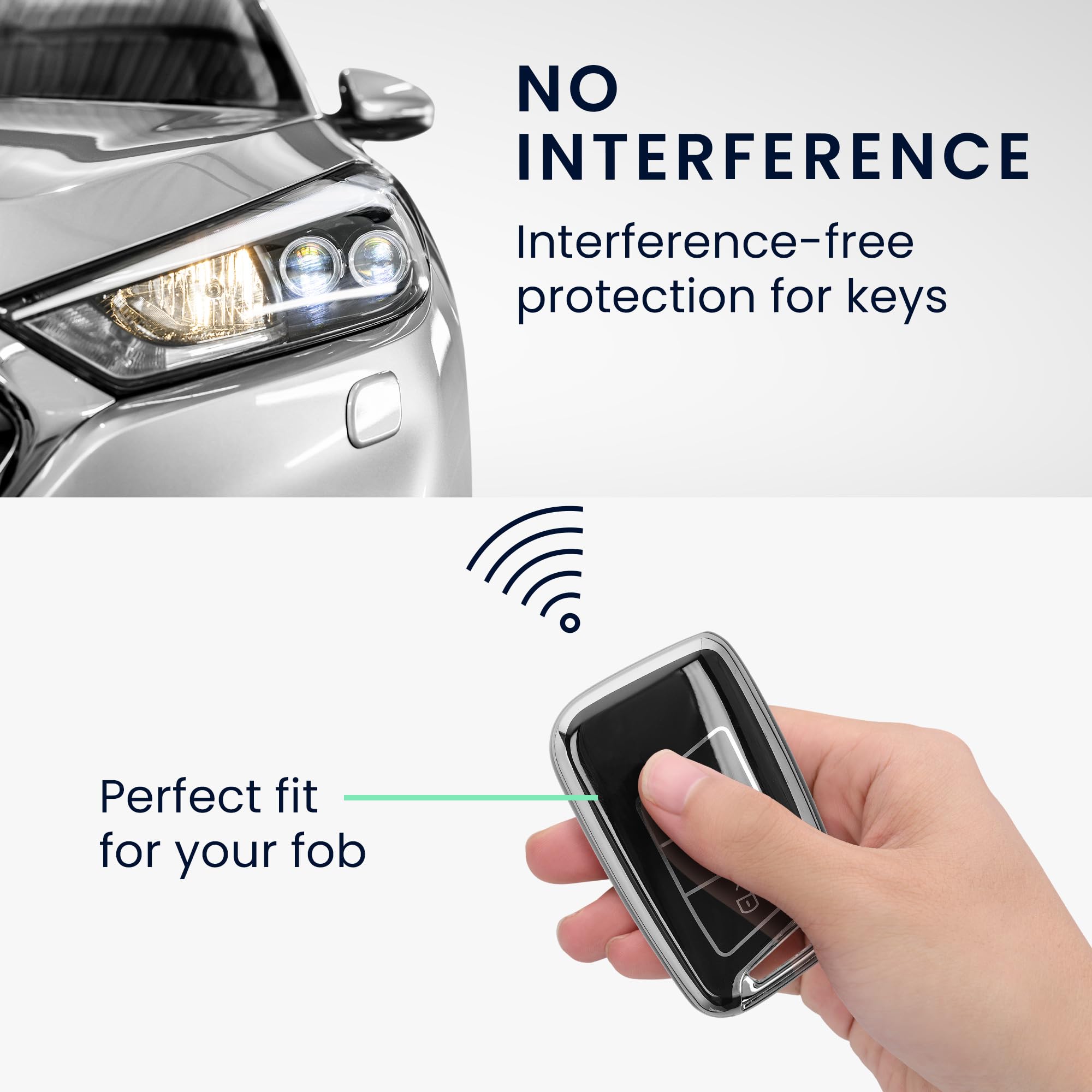 kwmobile Key Cover Compatible with VW 3 Button Car Key (only Keyless Go) - Car Key Fob Case Protector - Black/Silver - Image 3