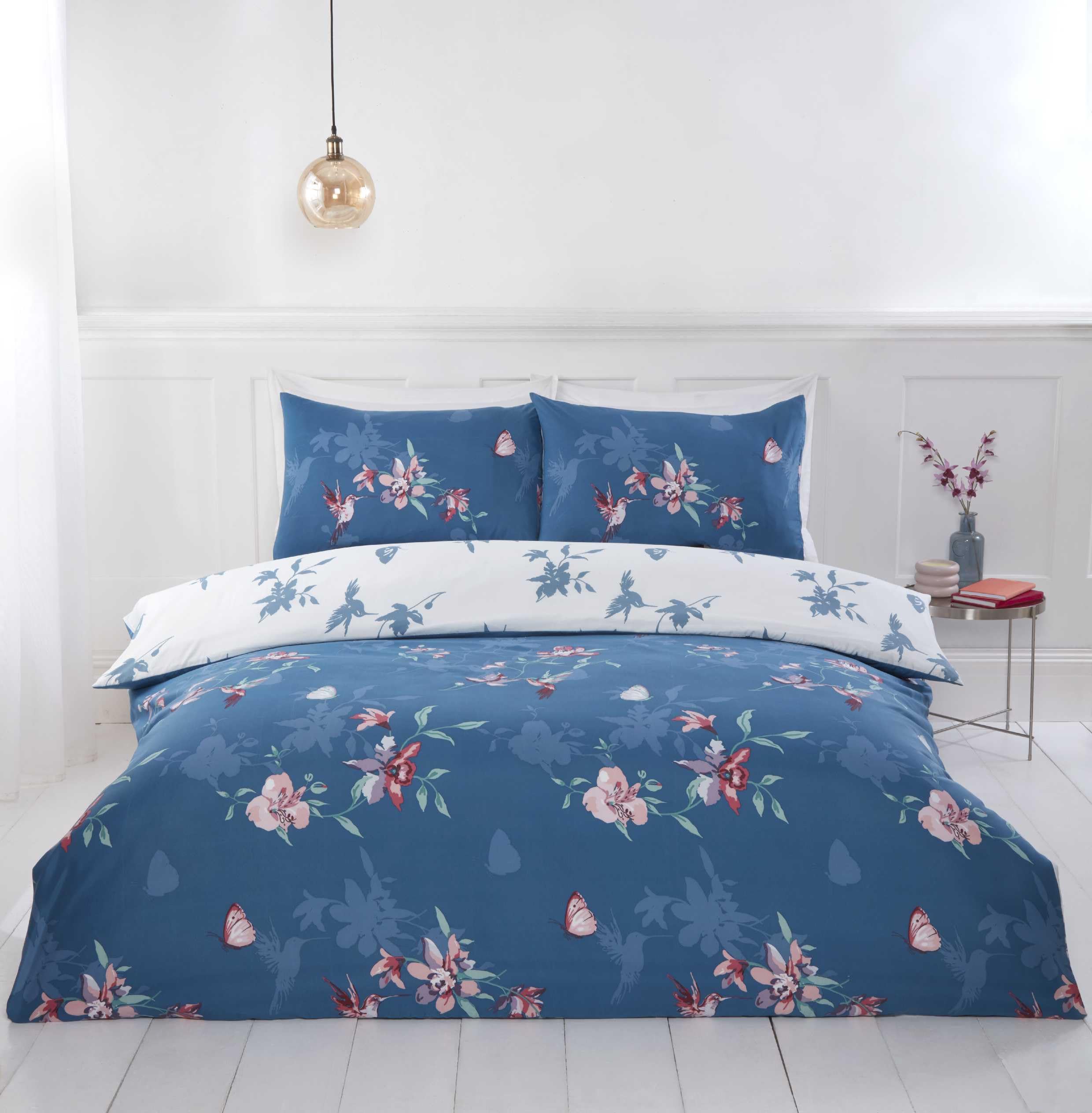 Rapport Home Hummingbird Duvet Set King Blue - Microfibre - Includes 2 Pillowcases