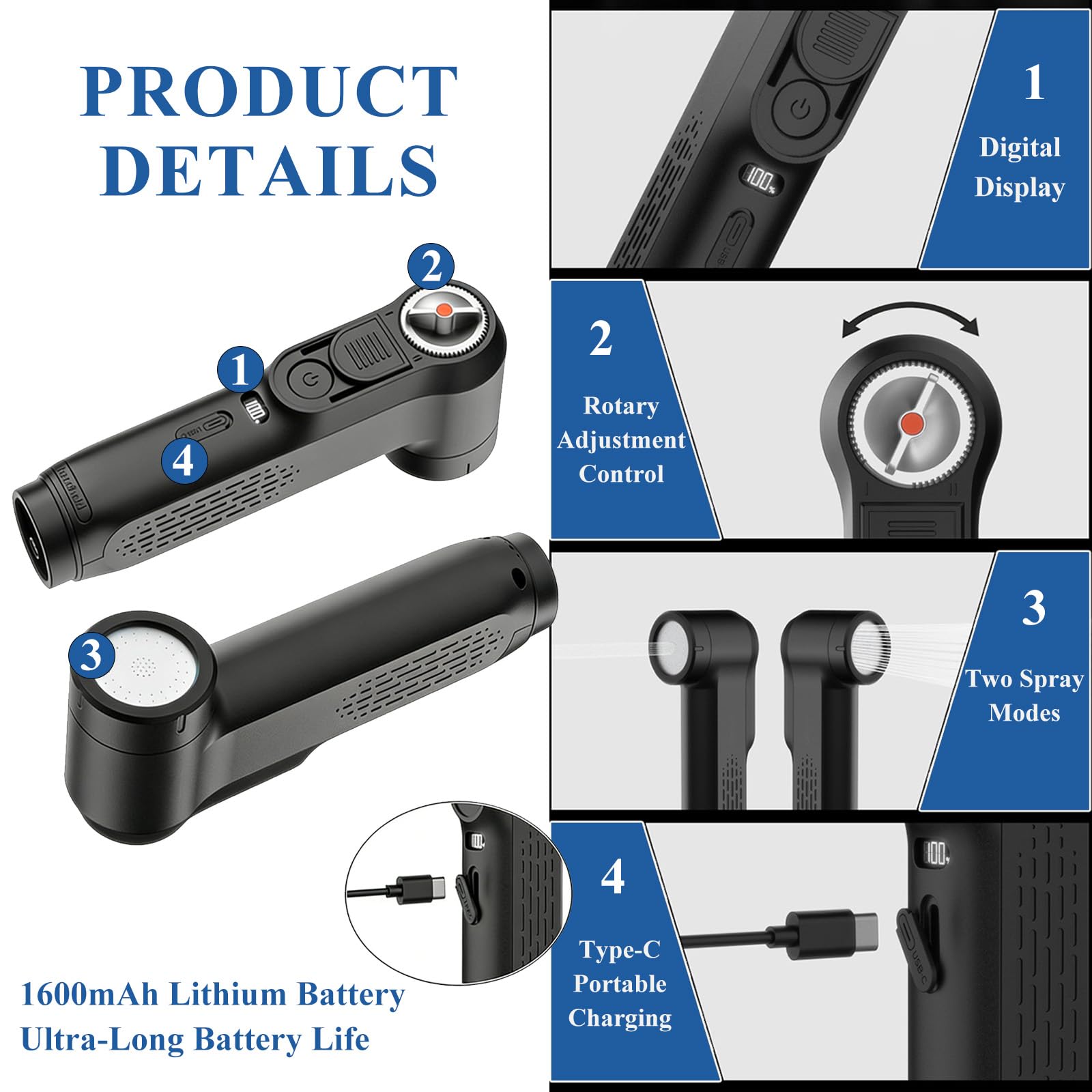 Bidet Portatile Post Parto da Viaggio Ricaricabile,Doccia Portatile Elettrico Spray Colonnare E Doccia,60-100 Min,2.5L Peri Bottle Post Partum per Perineali Emorroidi Anziani Bambino Campeggio