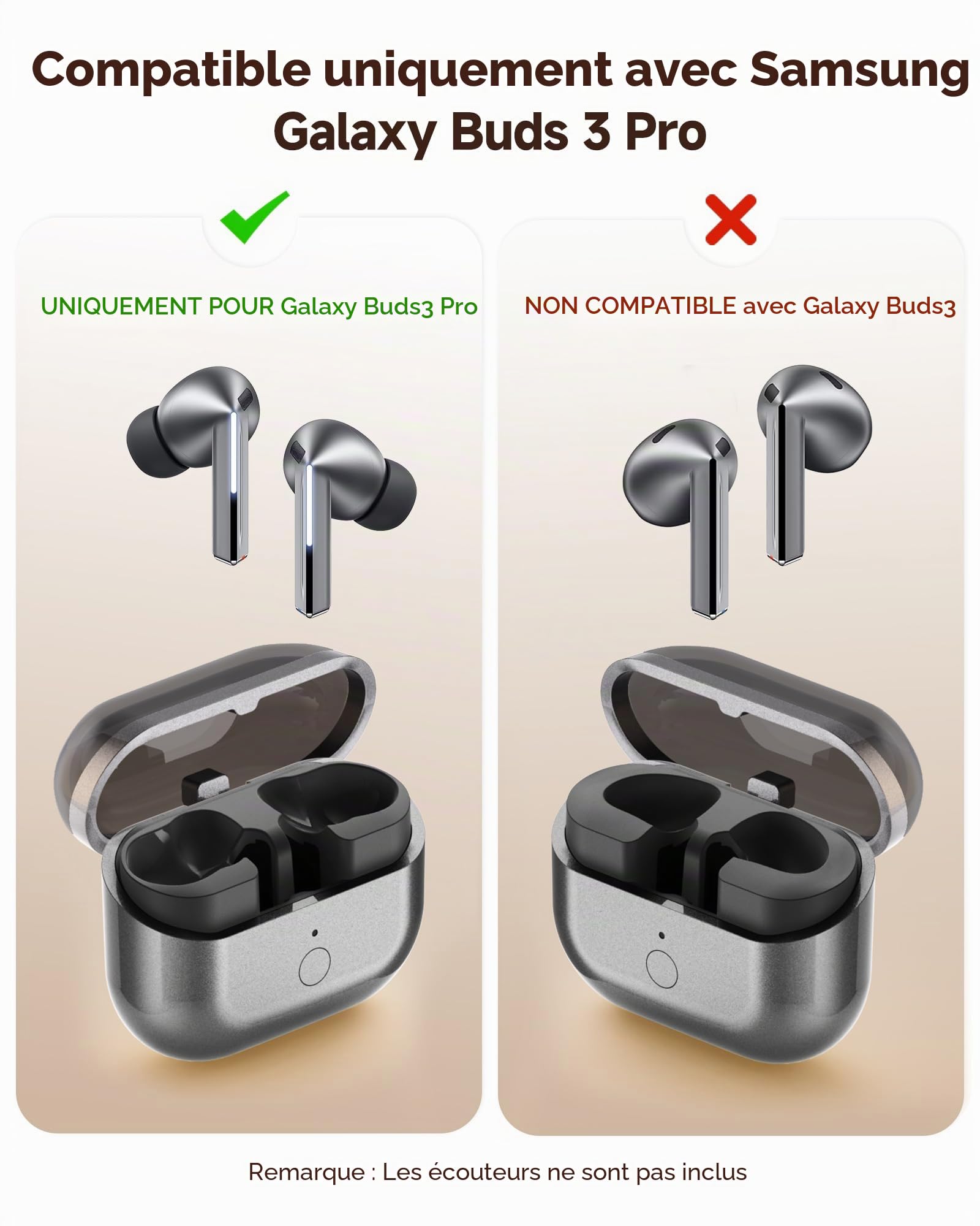 leQuiven Boîtier de Charge sans Fil pour Samsung Galaxy Buds 3 Pro, Charge sans Fil et Câblée, Boîtier de Remplacement avec Bouton d’Appairage Bluetooth (Écouteurs Non Inclus)