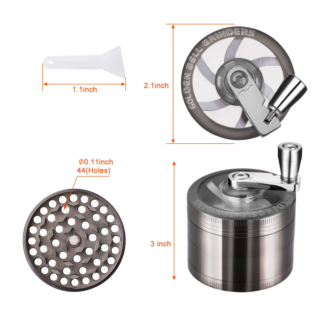 LIHAO Grinder Moulin a Herbes Epices en Zinc Alliage, 5.3cm 4 Pieces avec Manivelle-Nickel Noir
