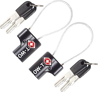 TSA Approved Luggage Locks Suitcase Locks (2 Pack) OW-Travel Cable Padlock with Keys Made from Heavy Duty Zinc Alloy for Suitcase, Zipper, Luggage, Bag, Case, Backpack, Gym Locker, Tool Box (Black)