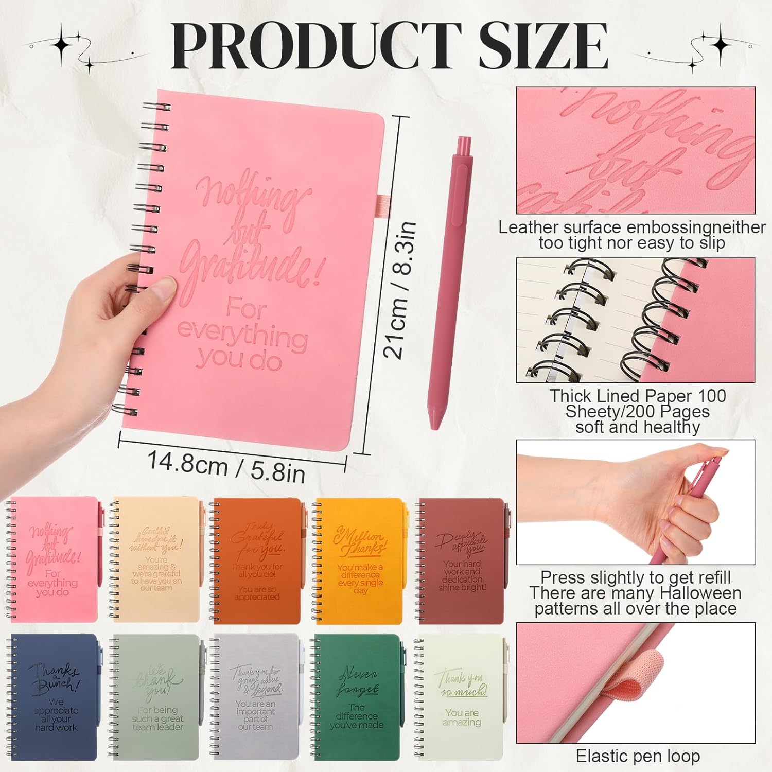 Resurhang 30 Pcs Employee Appreciation Gifts Bulk 10 Set Spiral Notebook A5 Journal, 200 Pages Assorted Colors Pens Acrylic Keychains Inspirational Office Thank You Gift for Team Coworker Colleague