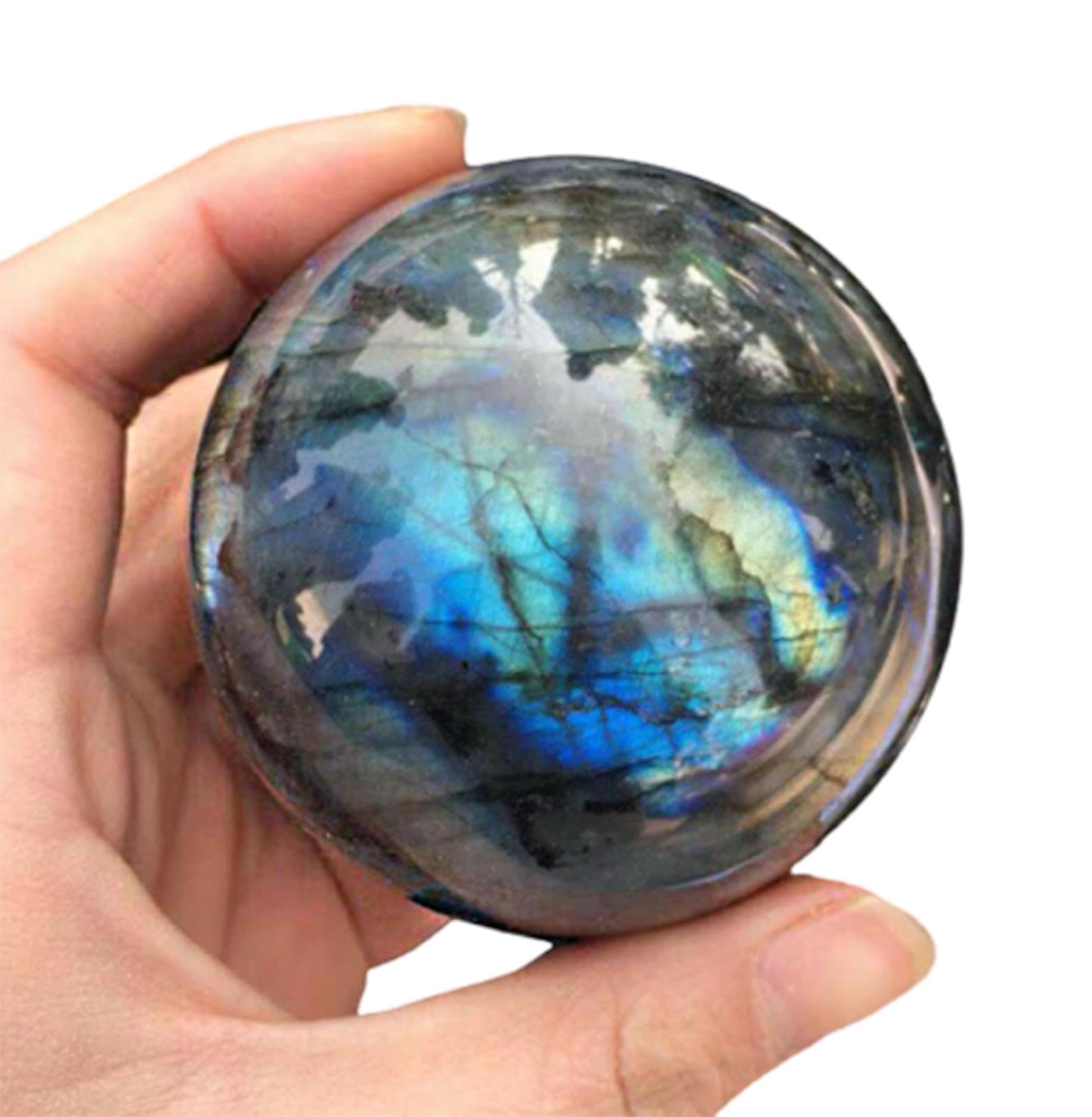 BHBHCPZGR Gemstone Ball Labradorite Tumble Crystal Ornament Magic Round Sphere Collection Home Office Decoration,9cm/3.5in