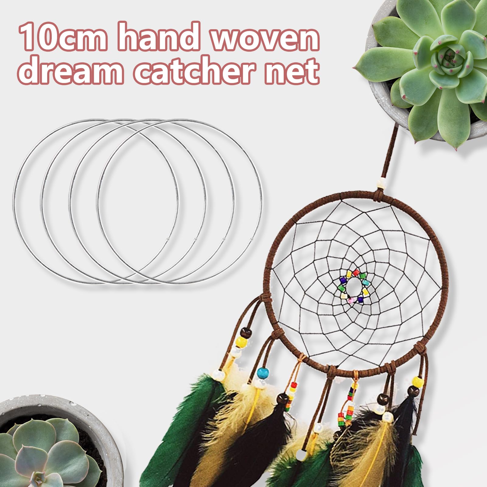 10 Cerchi Metallici Per Acchiappasogni - 20 Cm Diametro, Argento, Per Fai Da Te, Decorazioni Pareti - Foto 8