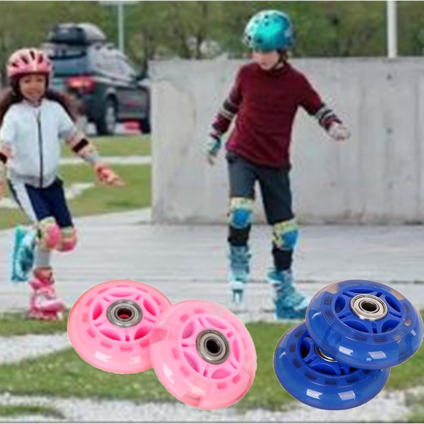 Roues de Patins à Roues alignées 85A 64 mm/68 mm/70 mm Roues de Rechange pour Patins à roulettes avec roulement pour intérieur et extérieur, Lot de 8, Rose, 64 mm