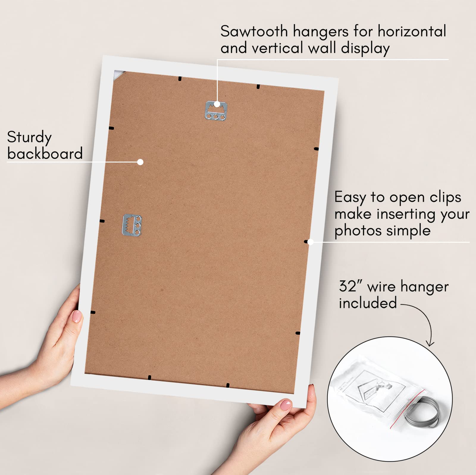 Americanflat 13x19 Picture Frame in White - Composite Wood with Shatter Resistant Glass - Wall Mounted Horizontal and Vertical Formats