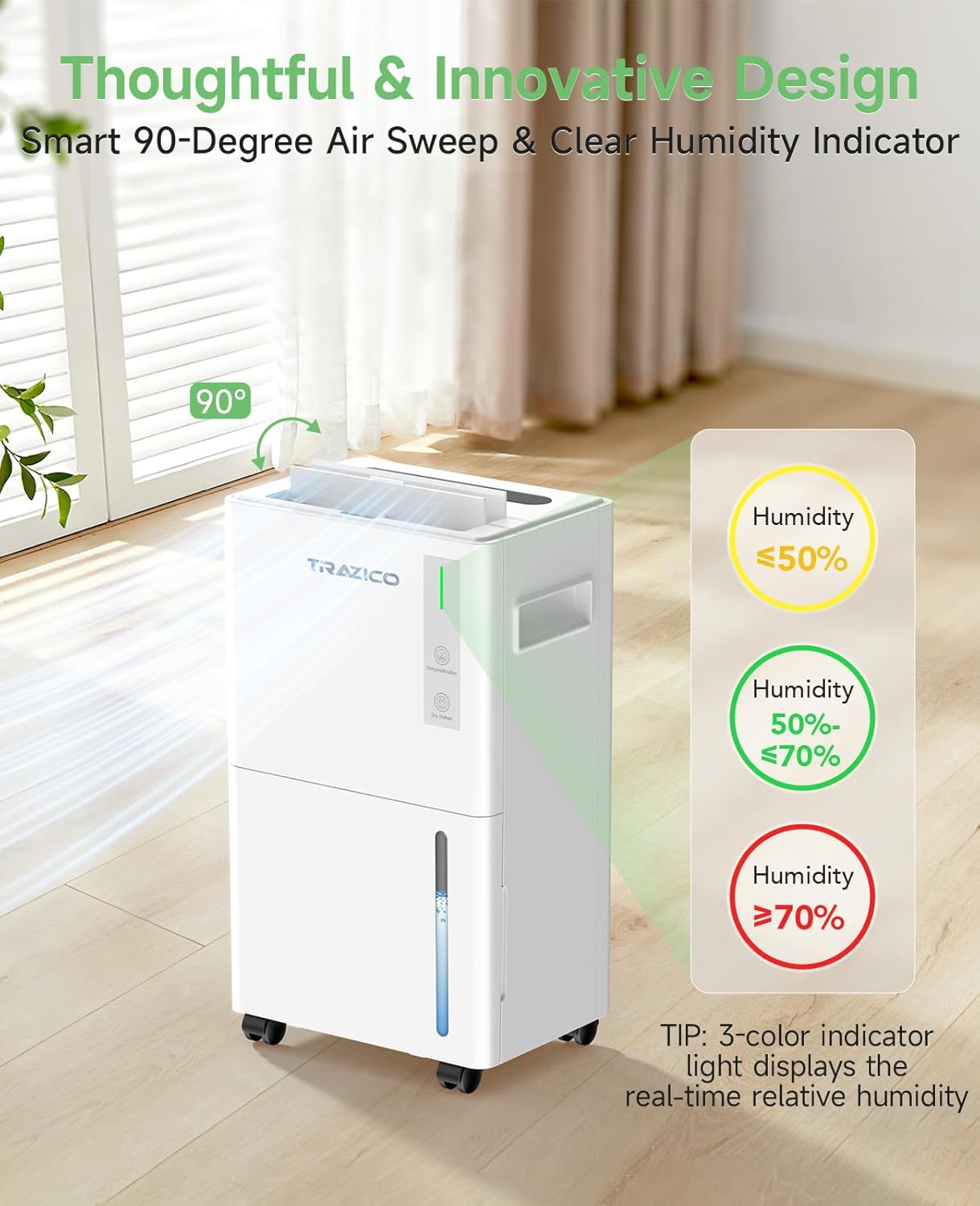 1500 Sq.ft Dehumidifier for Basement, Trazico 21 Pint Quiet Dehumidifiers for Home with Drain Hose, Smart Humidity Control, 3 Modes, 24H Timer, Auto Defrost, for Large Room, Bedroom, and Bathroom - Image 9